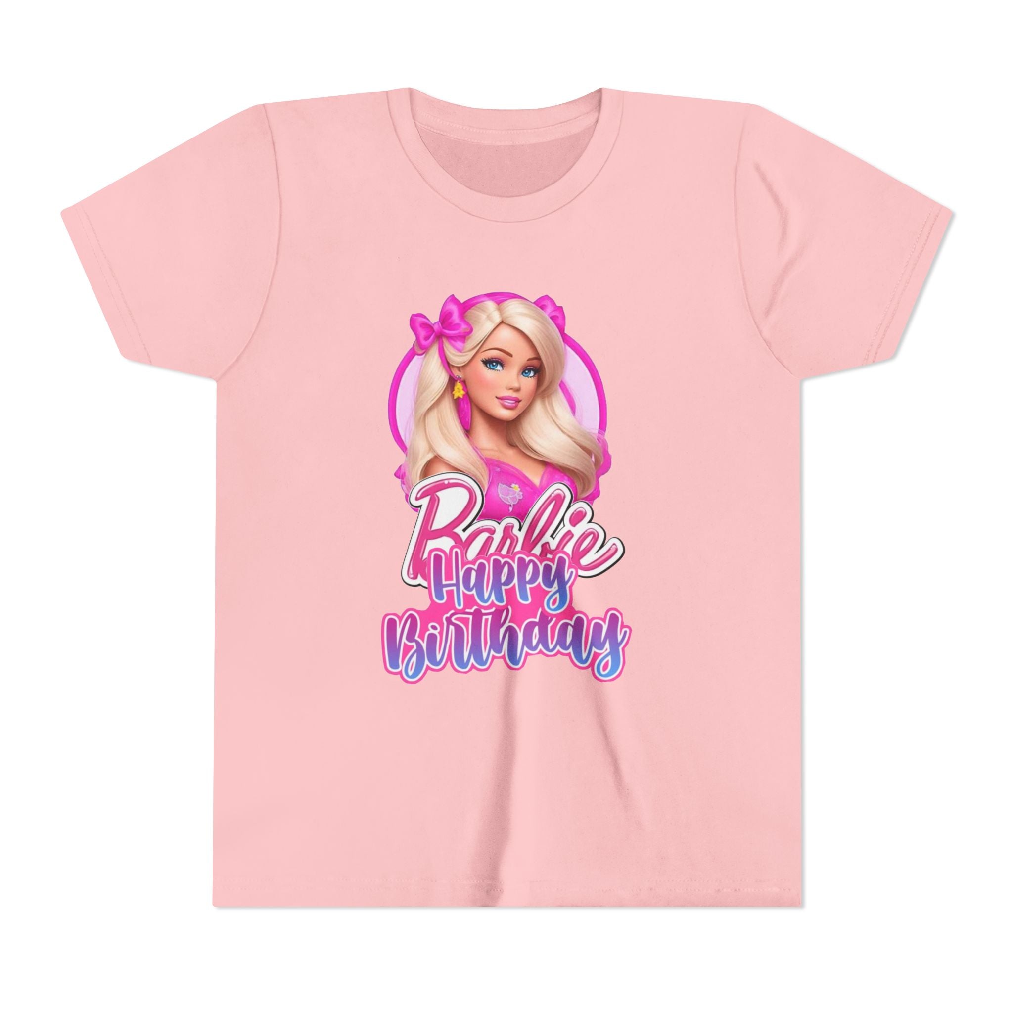 Youth Tee — "Barbie Happy Birthday" Pink Birthday Graphic Shirt