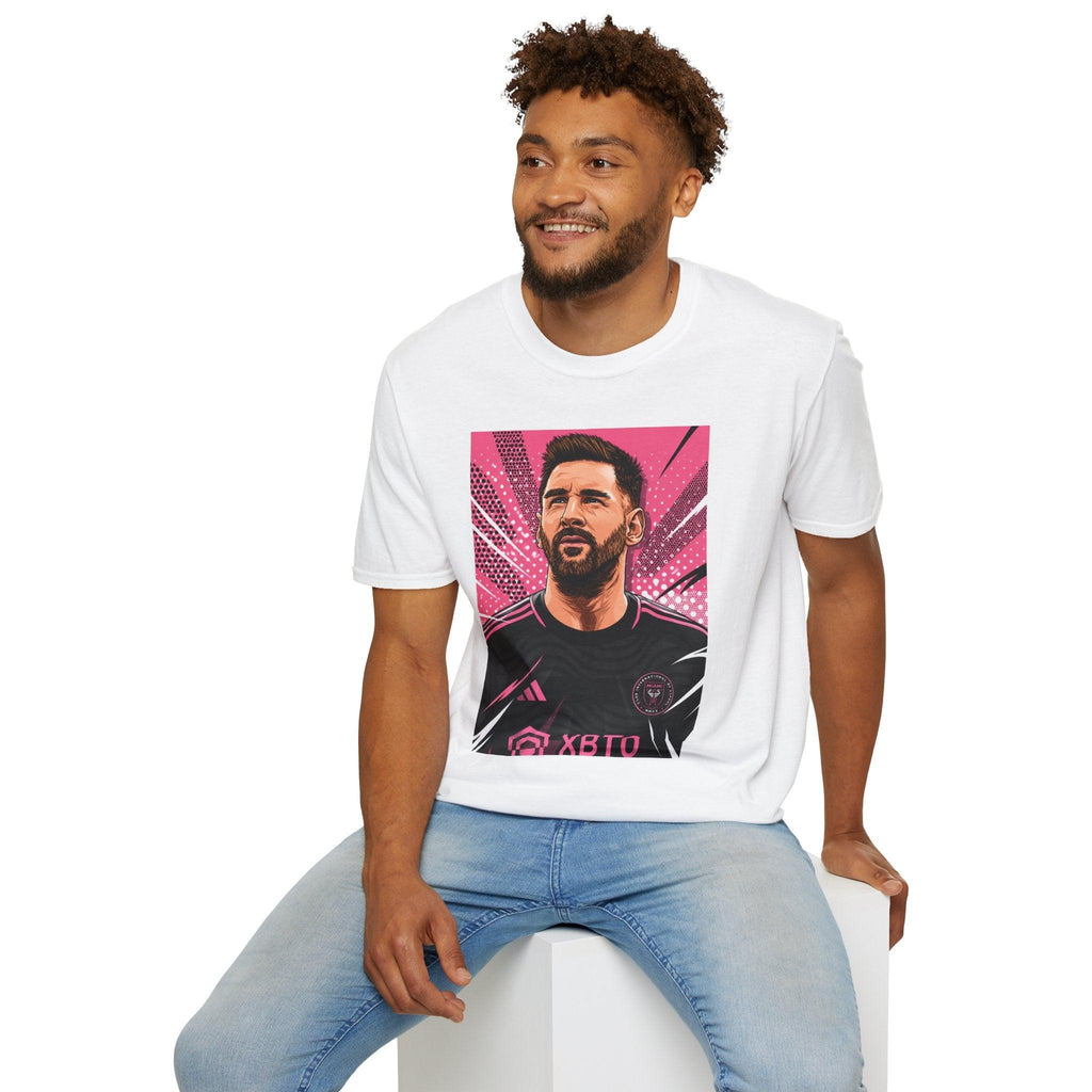 Soccer Star Graphic T‑Shirt — Retro Pink Icon Portrait.