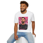 Soccer Star Graphic T‑Shirt — Retro Pink Icon Portrait.