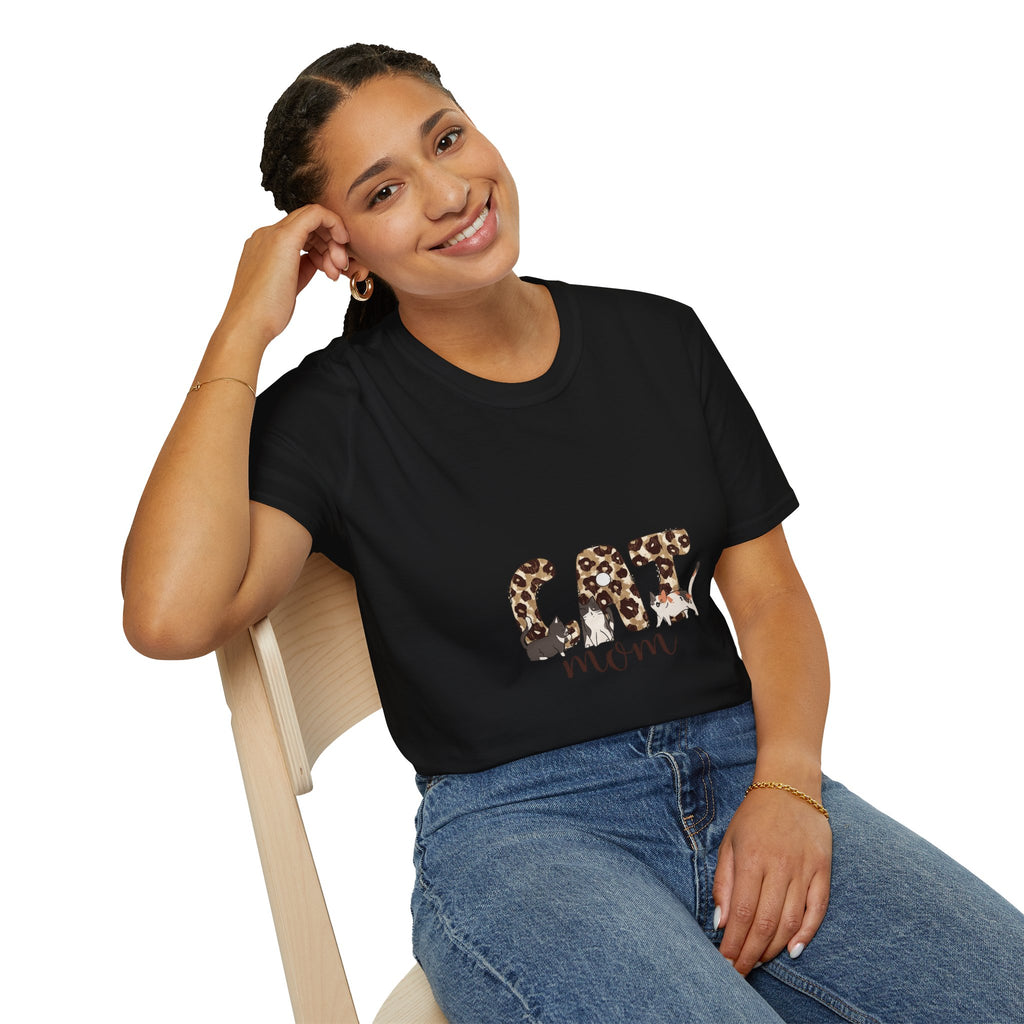 Cat Mom Leopard Print T-Shirt — Cute Graphic Tee for Cat Lovers