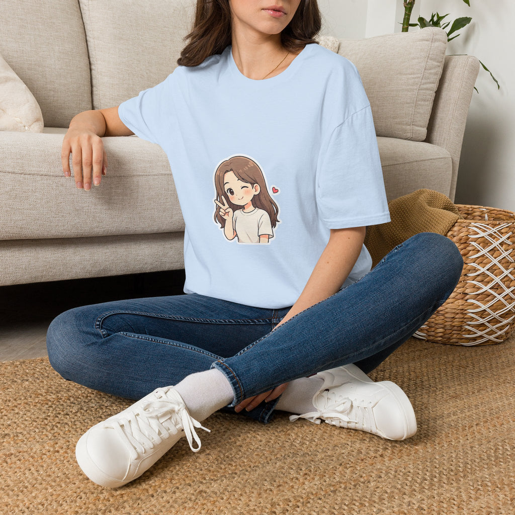 Cute Winking Girl Graphic T-Shirt – Kawaii Heart Tee