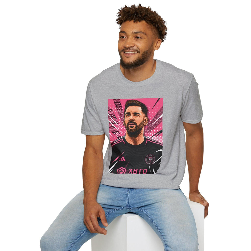 Soccer Star Graphic T‑Shirt — Retro Pink Icon Portrait.