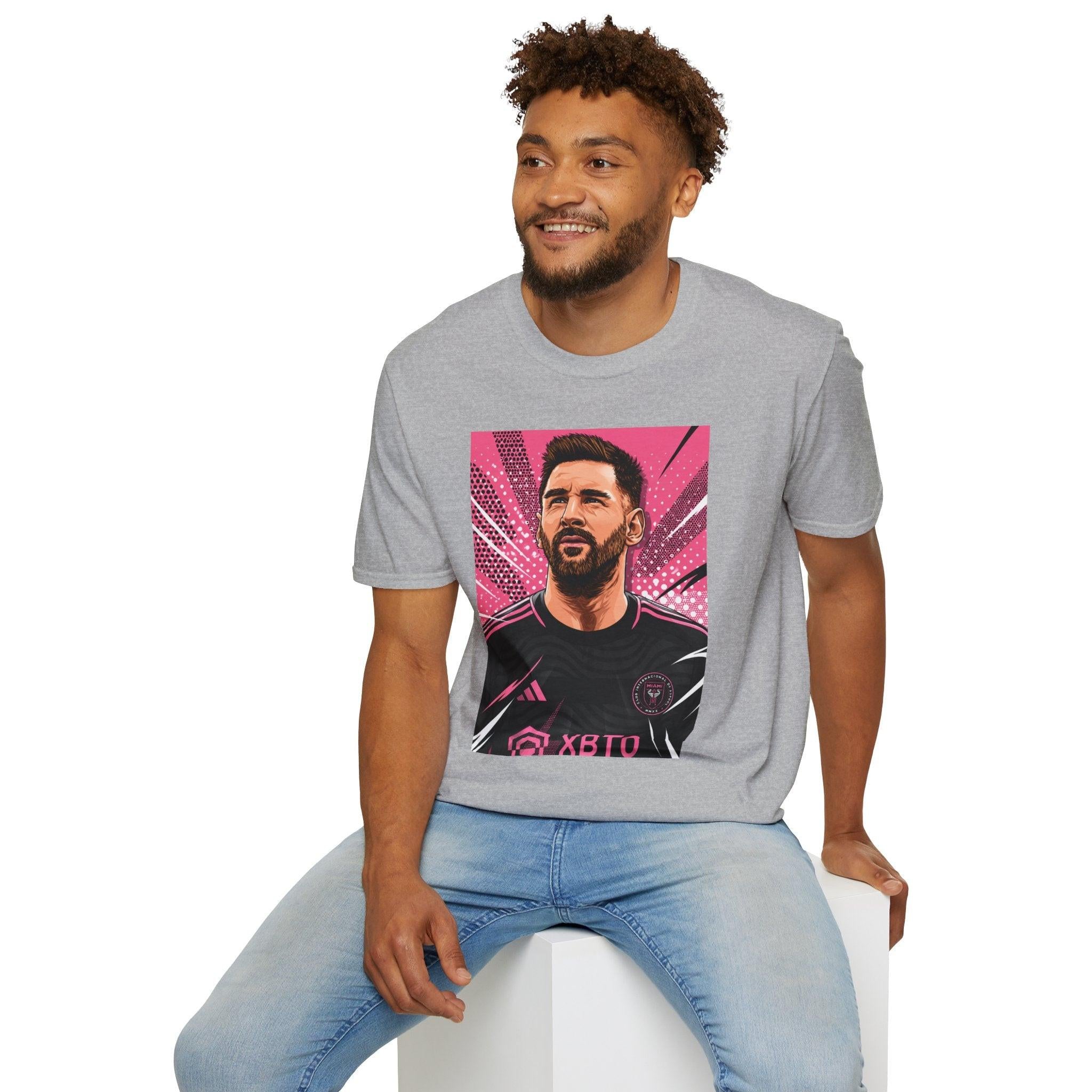 Soccer Star Graphic T‑Shirt — Retro Pink Icon Portrait.
