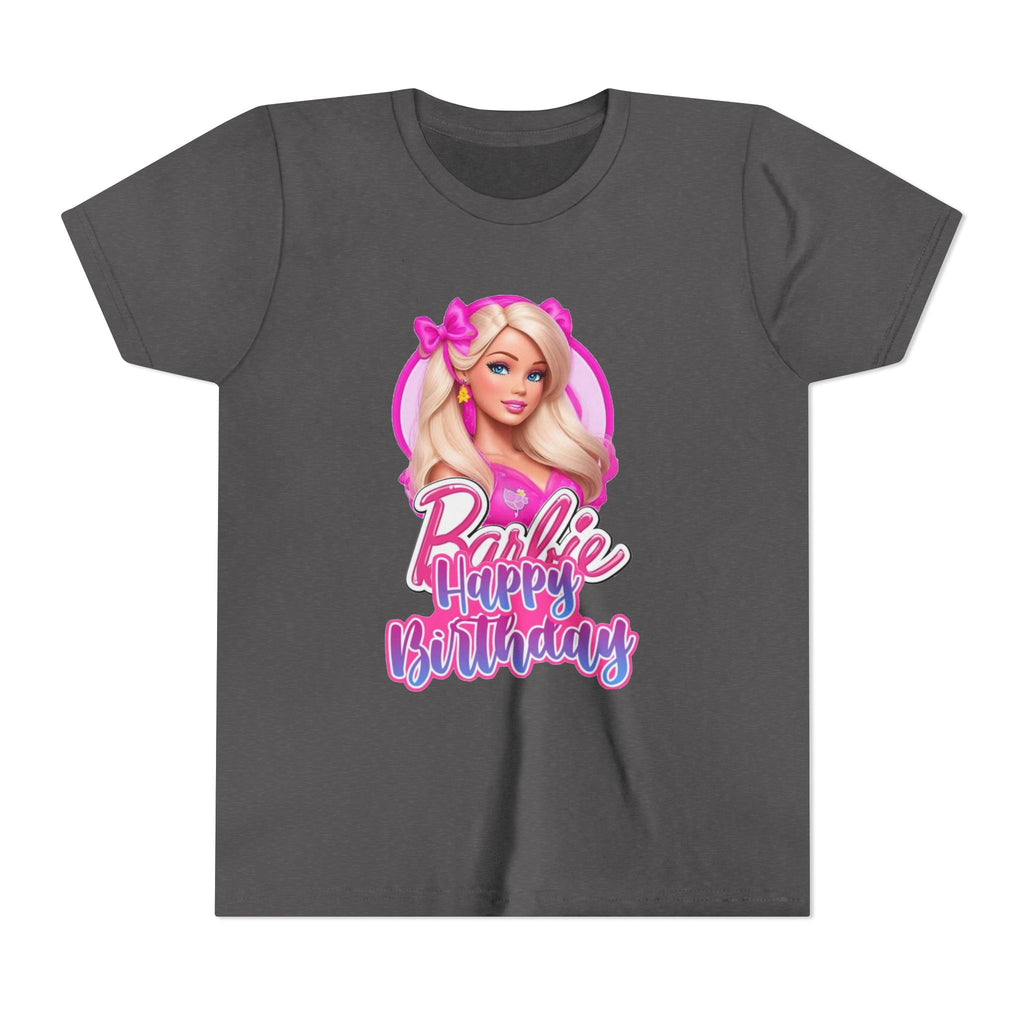 Youth Tee — "Barbie Happy Birthday" Pink Birthday Graphic Shirt