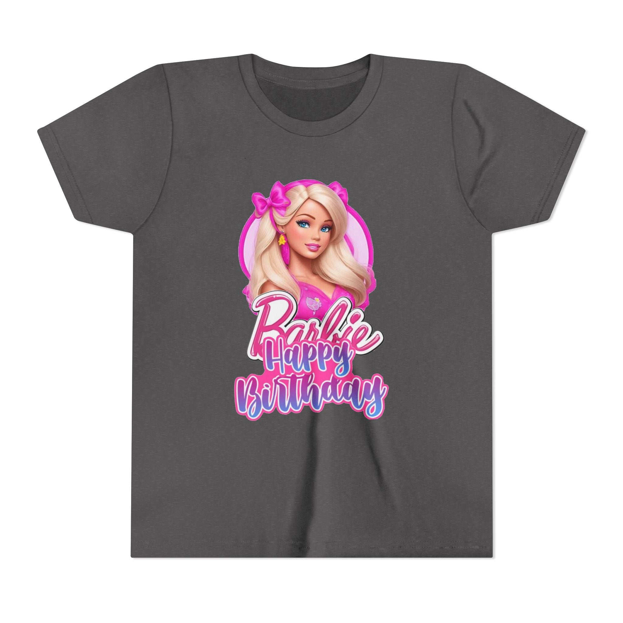 Youth Tee — "Barbie Happy Birthday" Pink Birthday Graphic Shirt