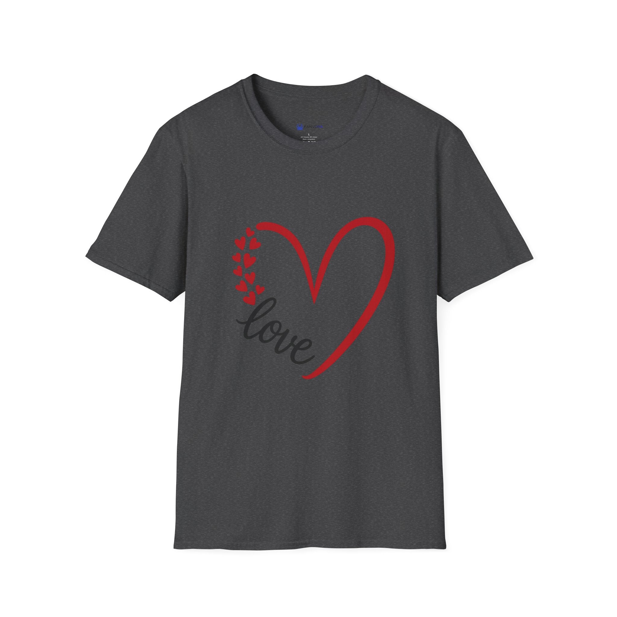 T-Shirt — Love Heart Design with Script 'love' | Romantic Valentine's Tee