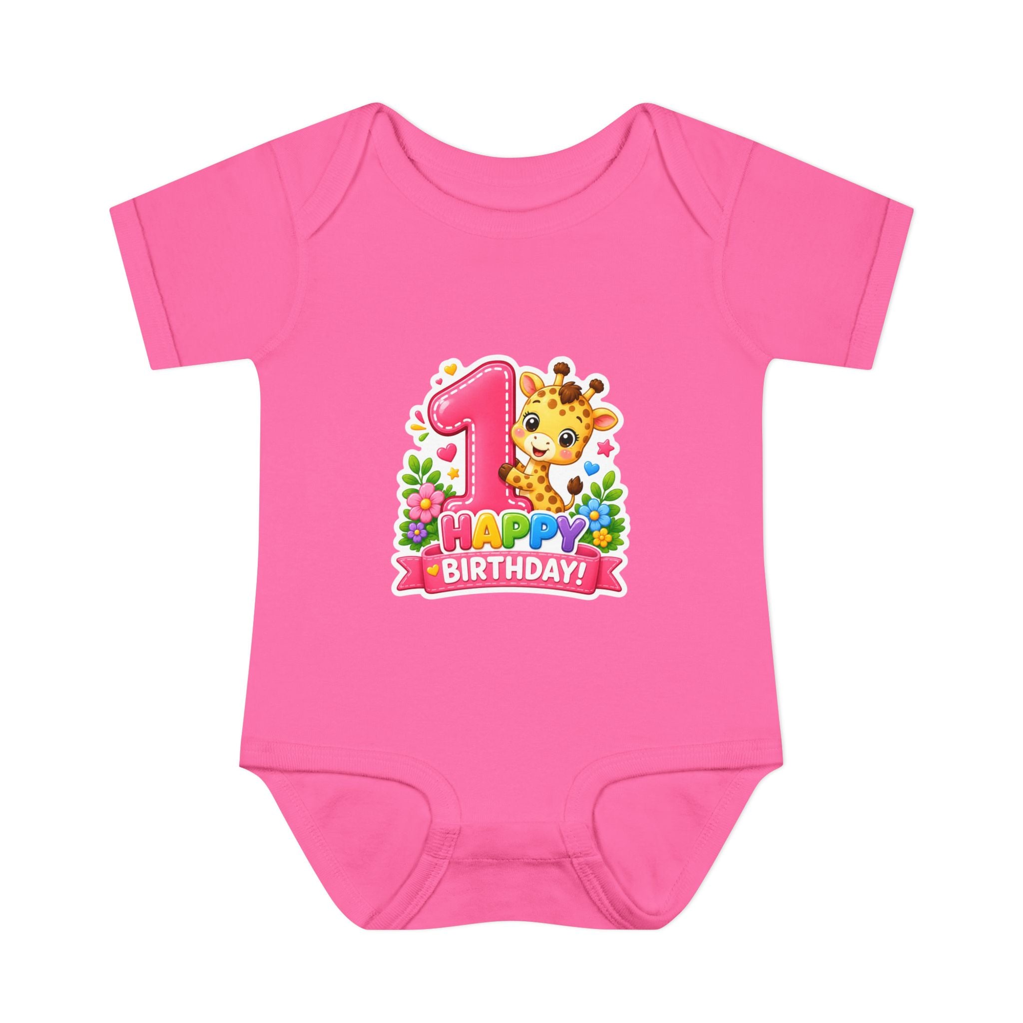 1st Birthday Baby Bodysuit - Happy Birthday Giraffe Onesie