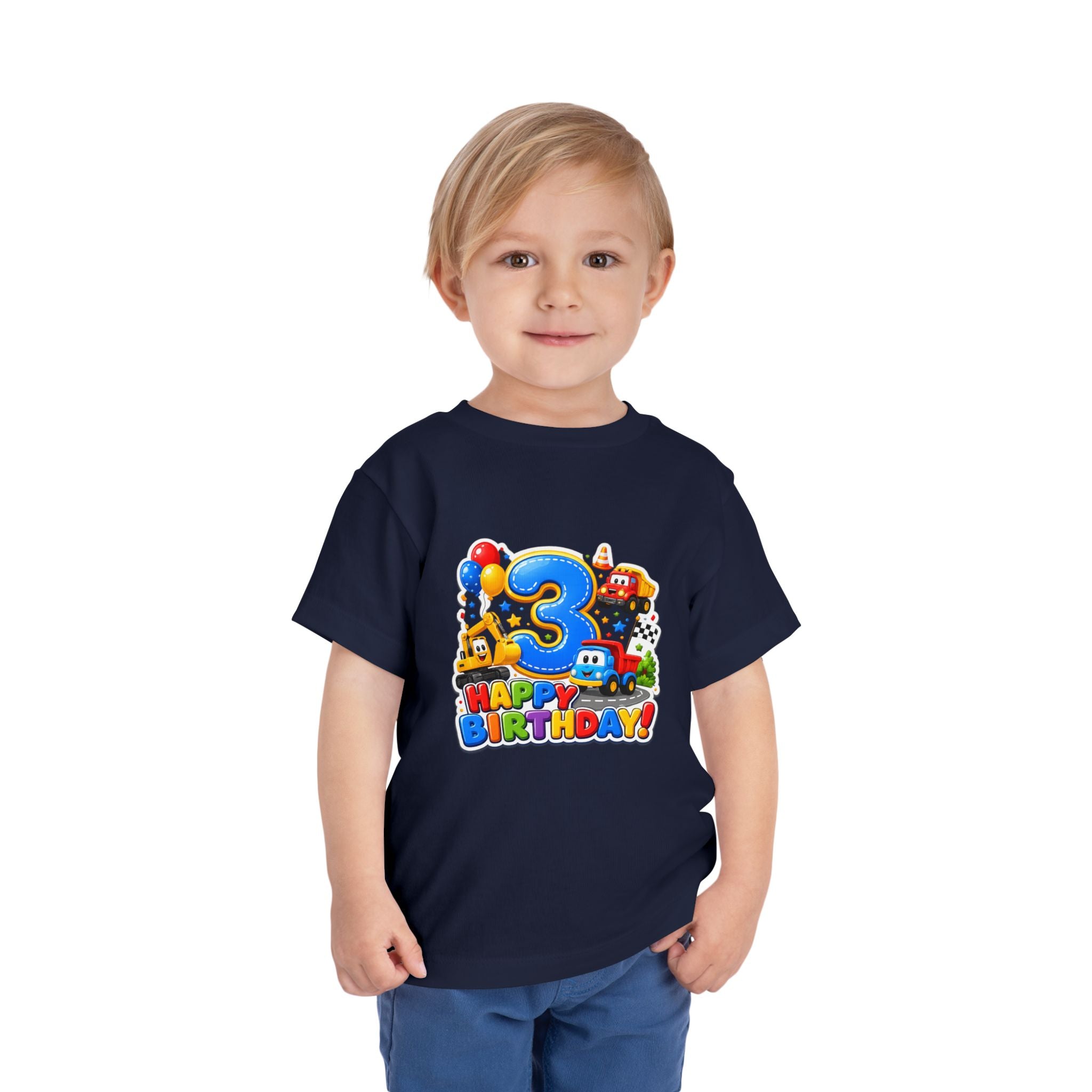 Toddler Birthday Tee — "3" Race Car Happy Birthday Shirt