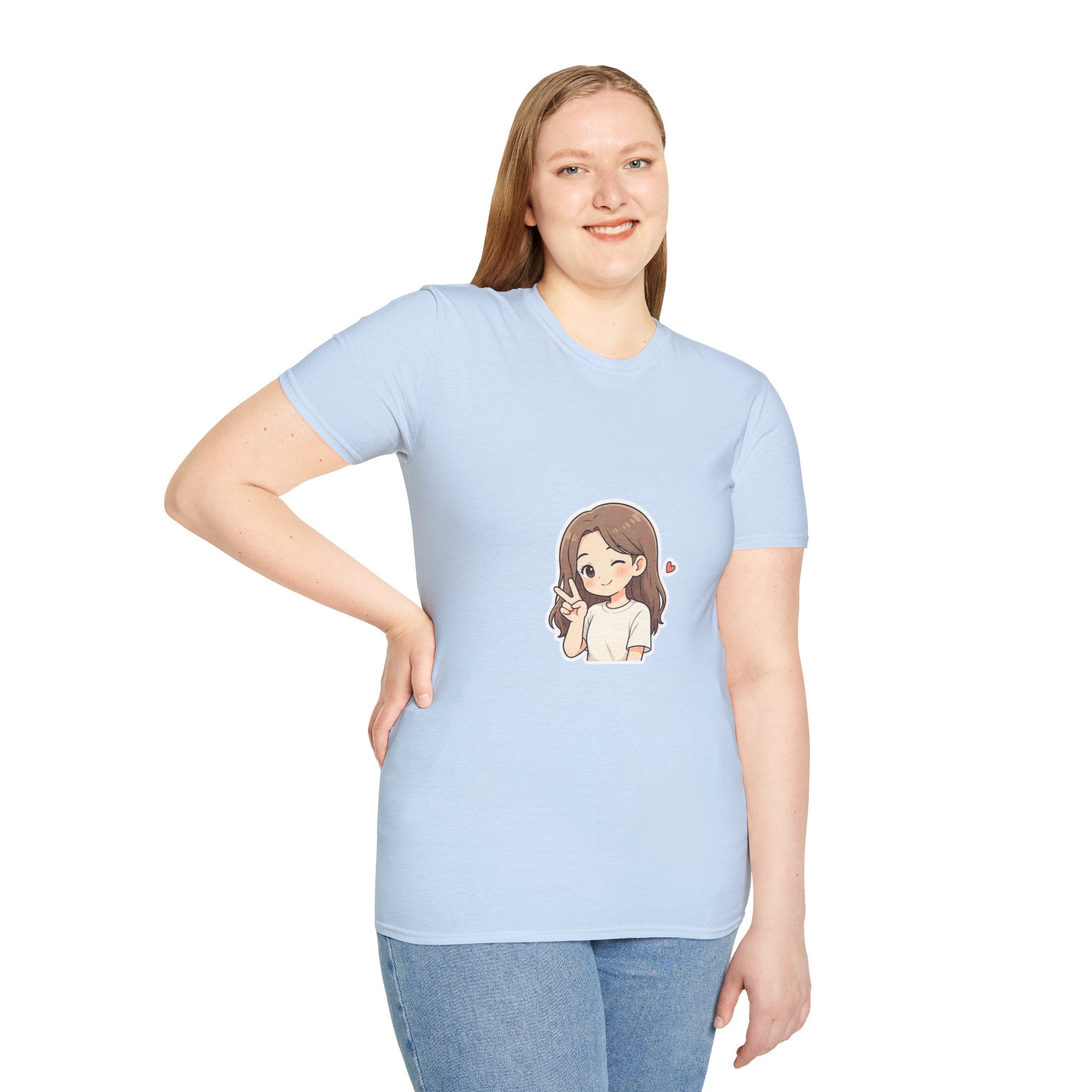 Cute Winking Girl Graphic T-Shirt – Kawaii Heart Tee