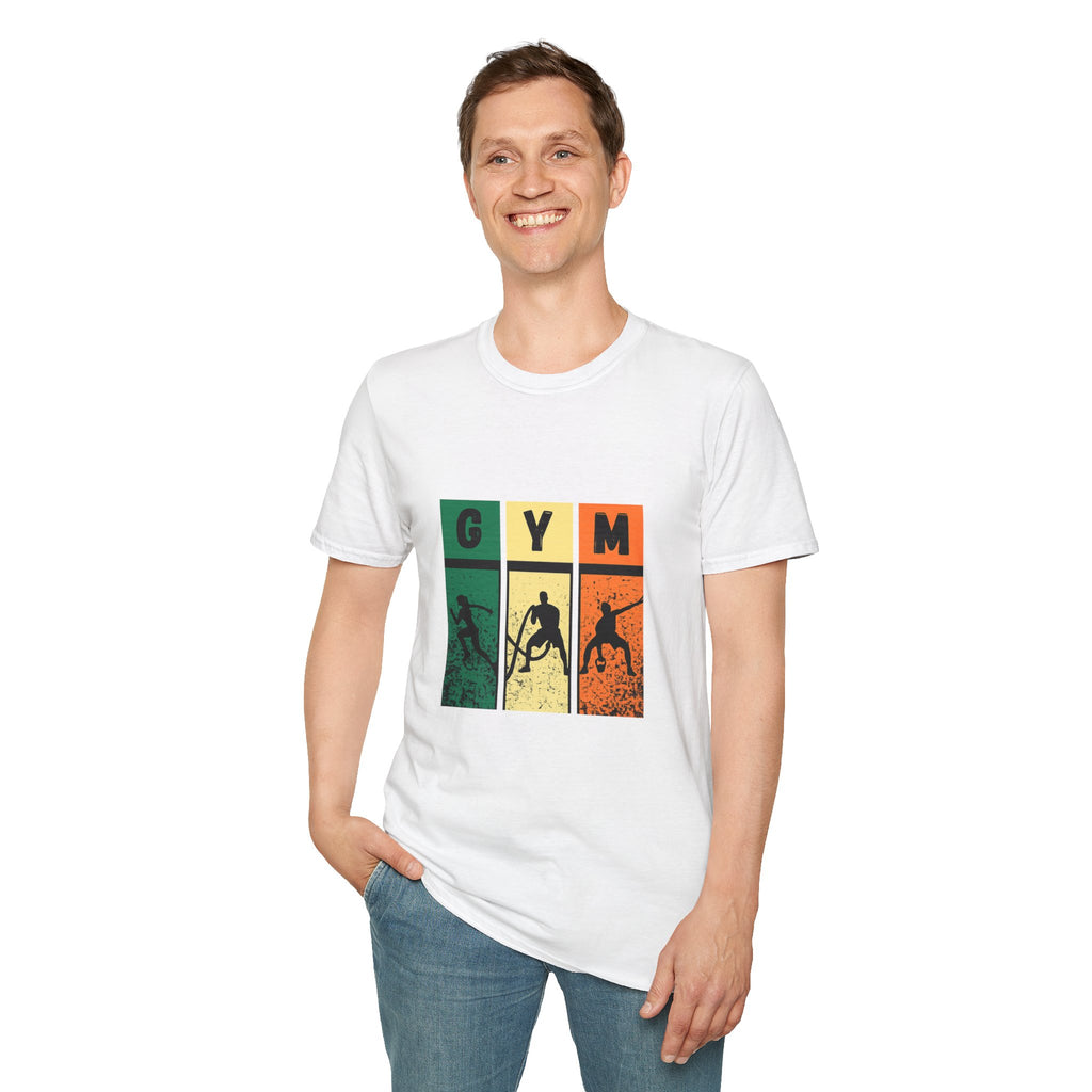 Gym Retro Blocks T‑Shirt — Vintage Fitness Silhouette Tee