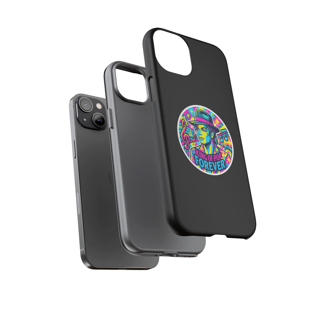 Matte Black iPhone Tough Cases 12 to 17 Pro Max  — "King of Pop Forever" Retro Pop Art Phone Case
