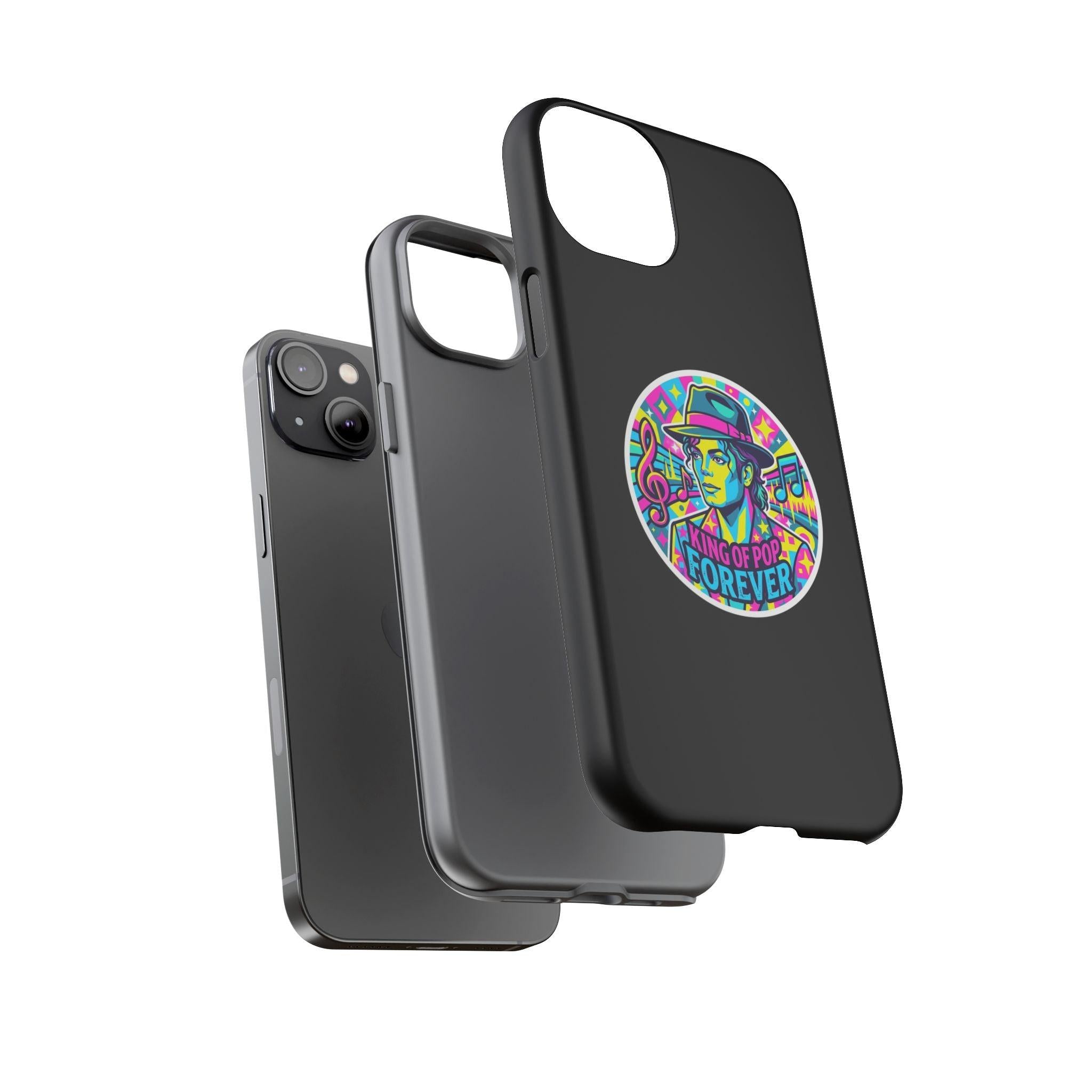 Matte Black iPhone Tough Cases 12 to 17 Pro Max  — "King of Pop Forever" Retro Pop Art Phone Case