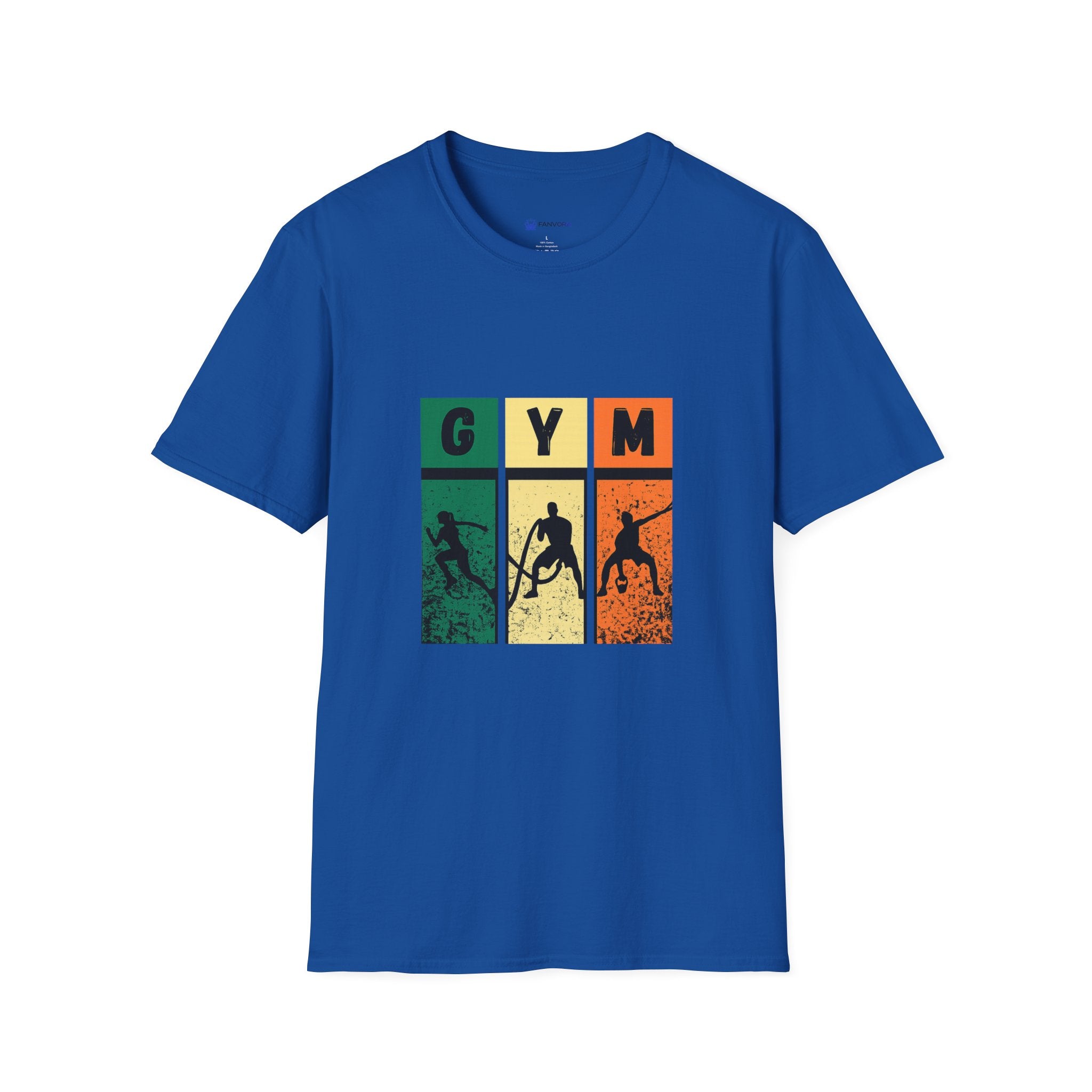 Gym Retro Blocks T‑Shirt — Vintage Fitness Silhouette Tee