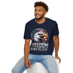 Patriotic Eagle T-Shirt — 'Freedom in My Blood' American Flag Tee design.