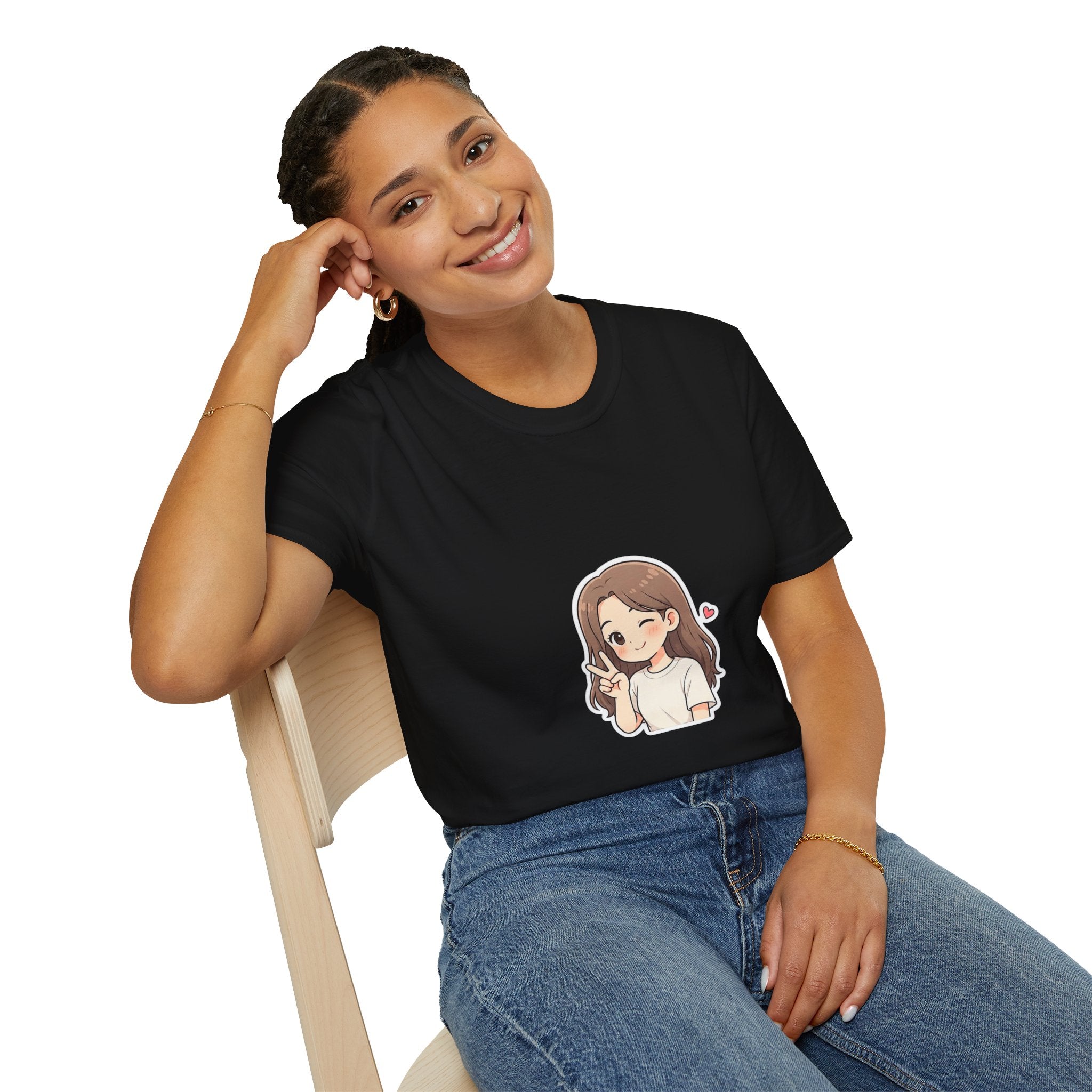 Cute Winking Girl Graphic T-Shirt – Kawaii Heart Tee