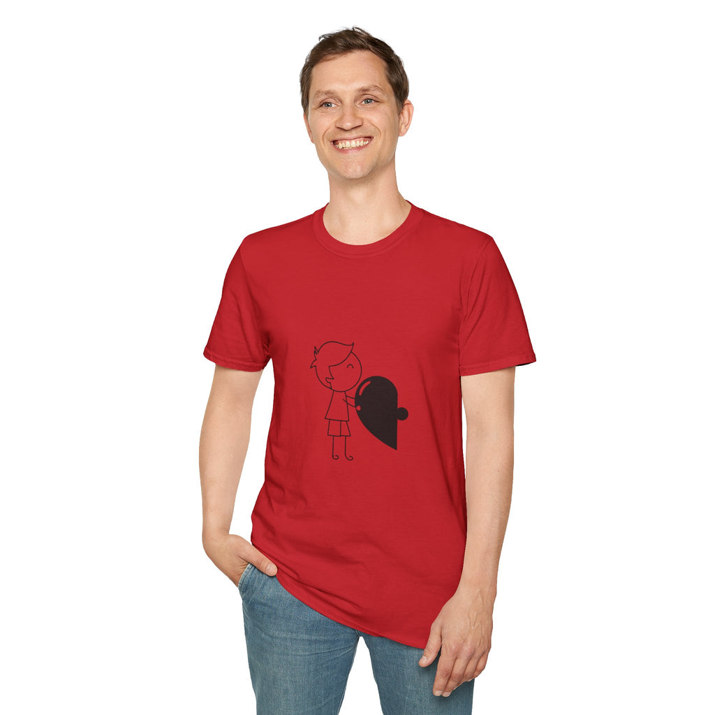T-Shirt — Boy Hugging Heart Ghost Cute Minimalist Graphic Tee
