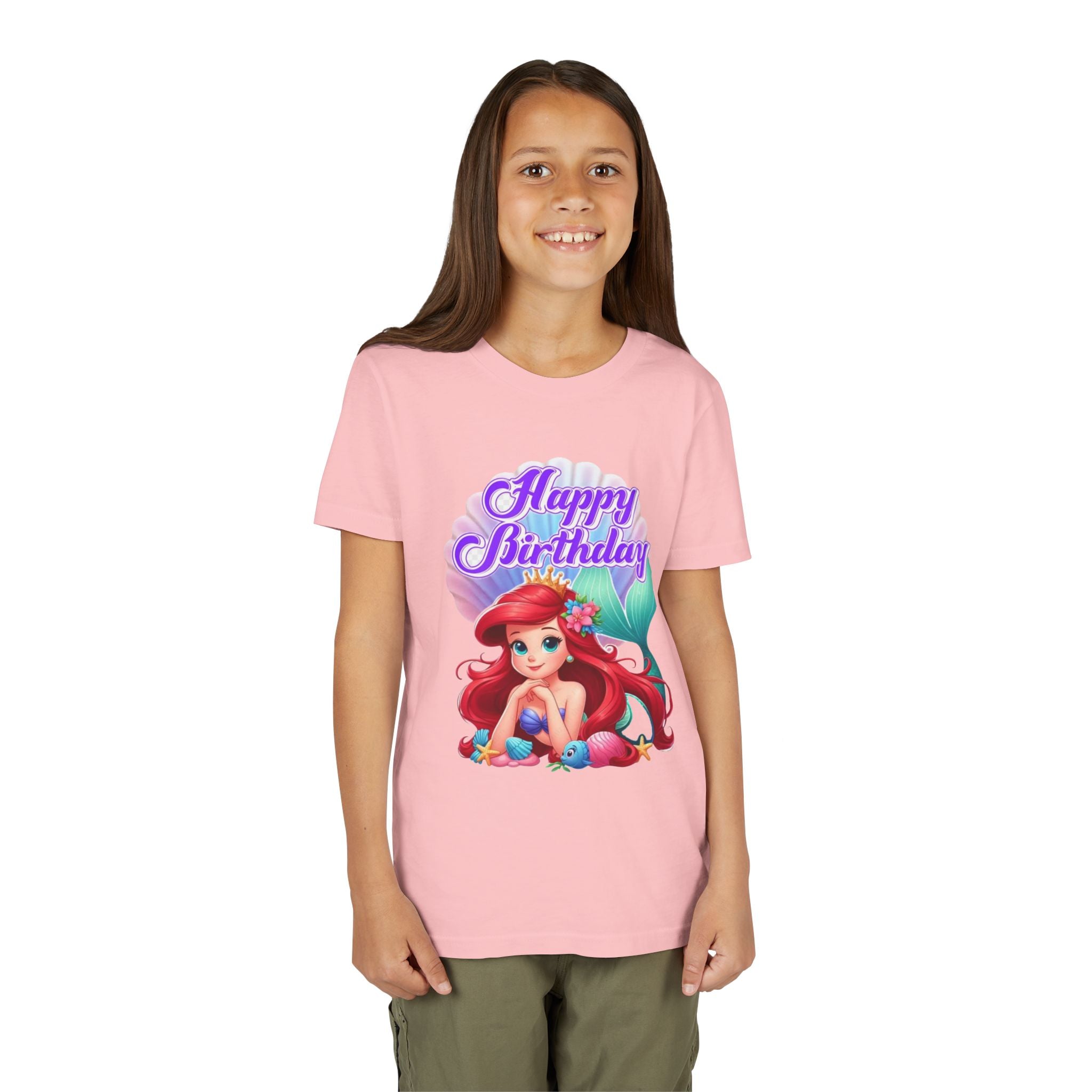 Birthday Youth Tee - Cute Mermaid "Happy Birthday" Graphic