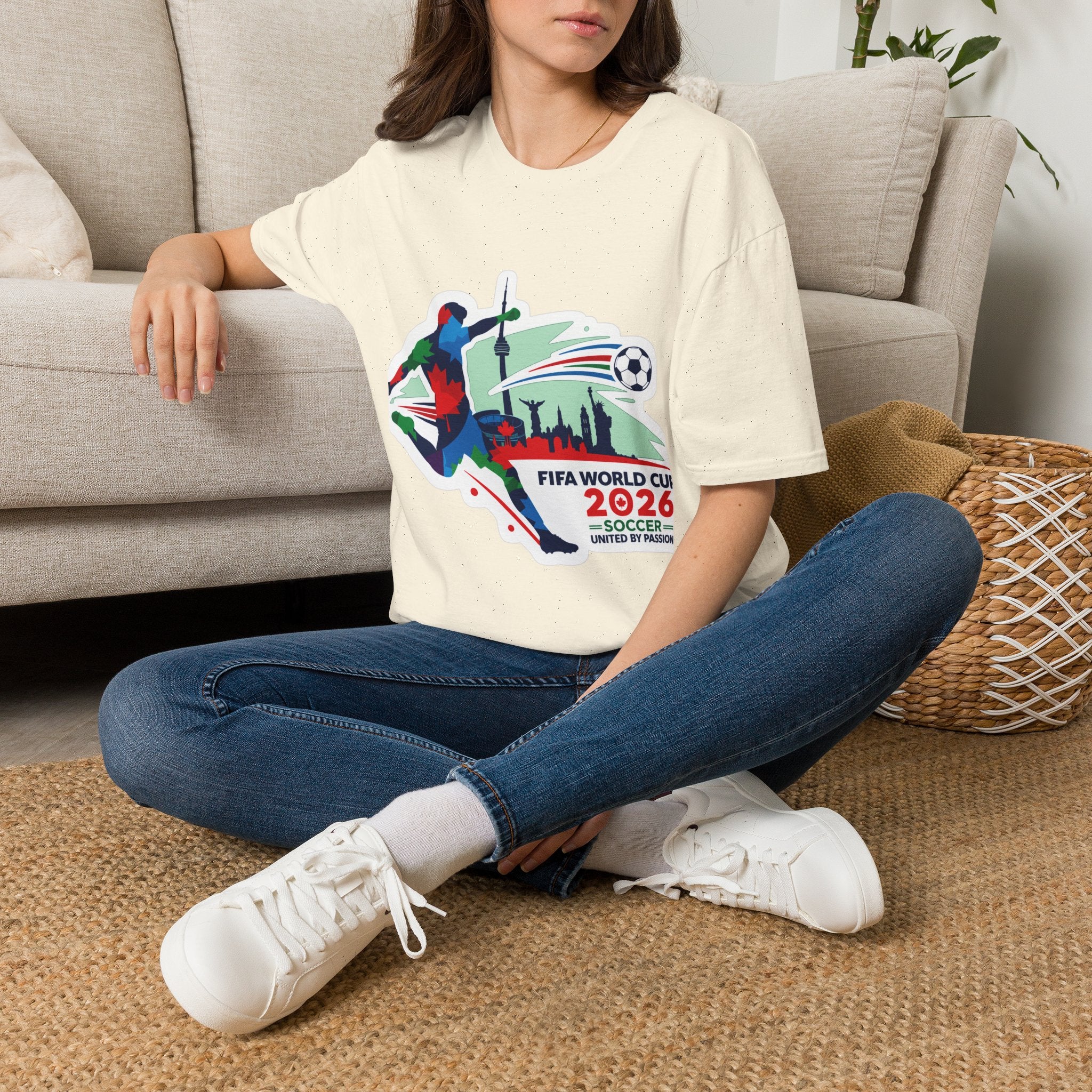 Soccer Cup 2026 T-Shirt — Colorful Player Silhouette with Stadium Skyline