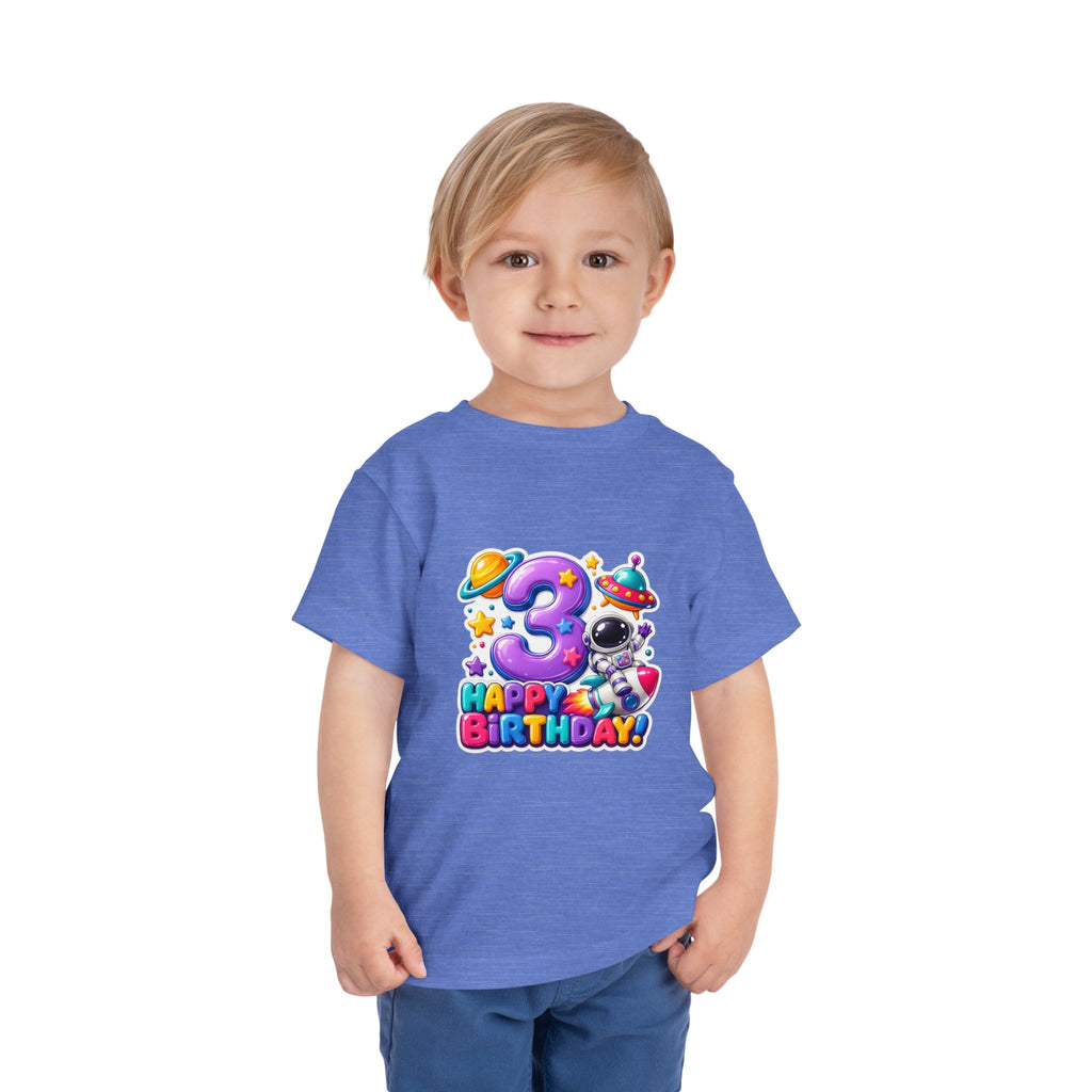 3rd Birthday Toddler Tee — Space Astronaut "Happy Birthday" Shirt