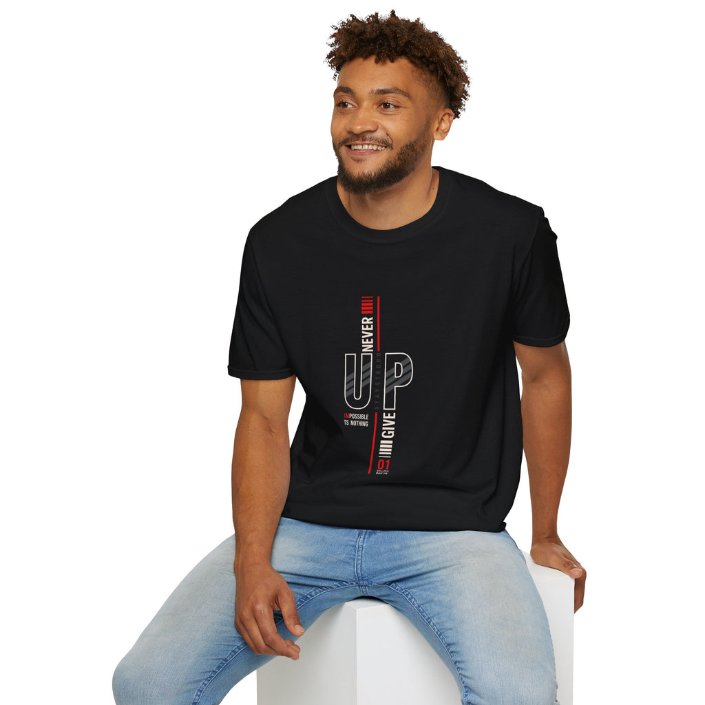 Never Give Up T-Shirt — Motivational Vertical 'Never Up' Graphic Tee