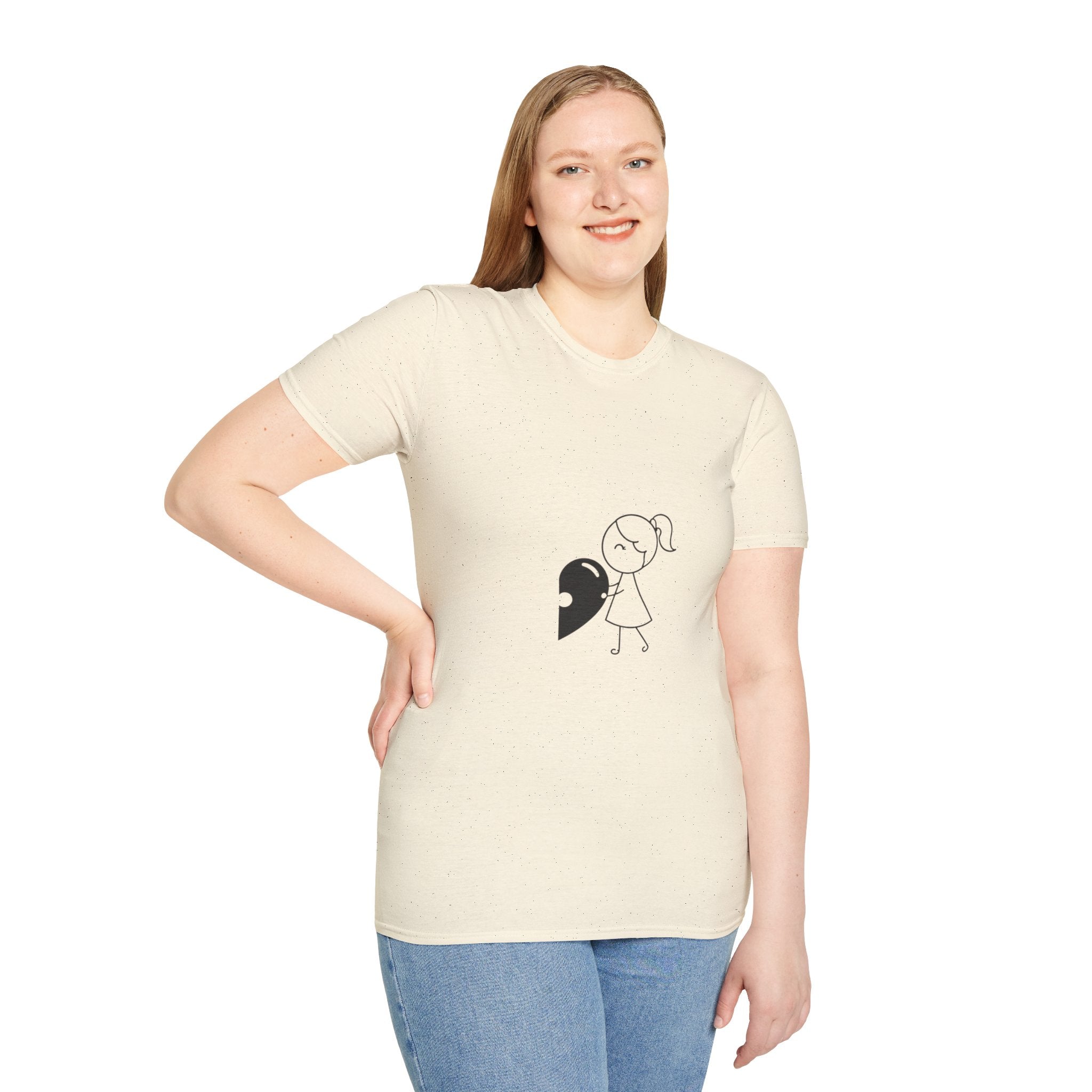 T-Shirt — Minimal Cute Girl Holding Heart Graphic Tee