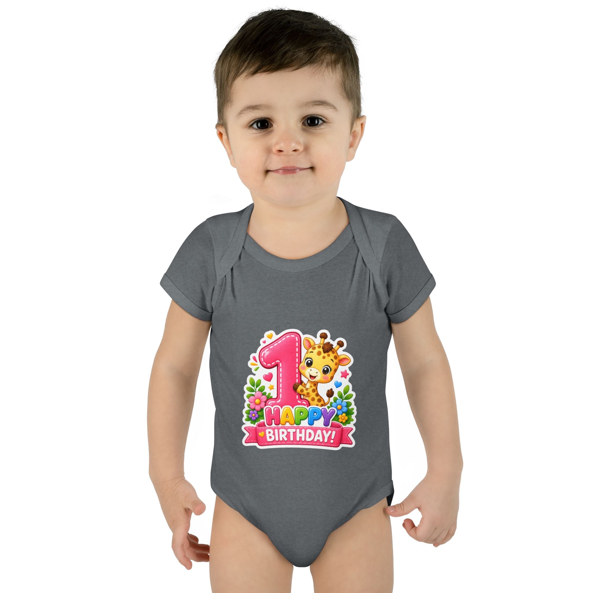 1st Birthday Baby Bodysuit - Happy Birthday Giraffe Onesie