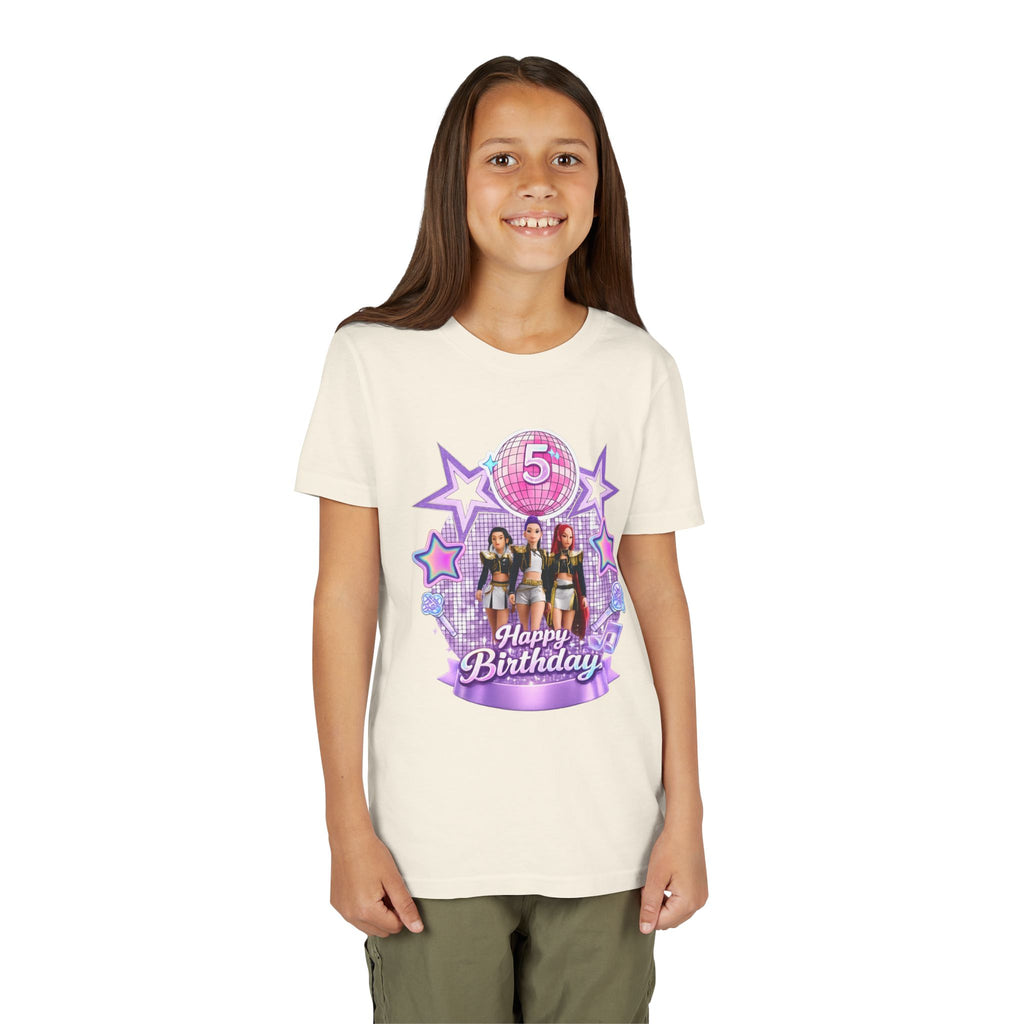 Girls' 5th Birthday Tee - 'Happy Birthday' Glitter Stars Design