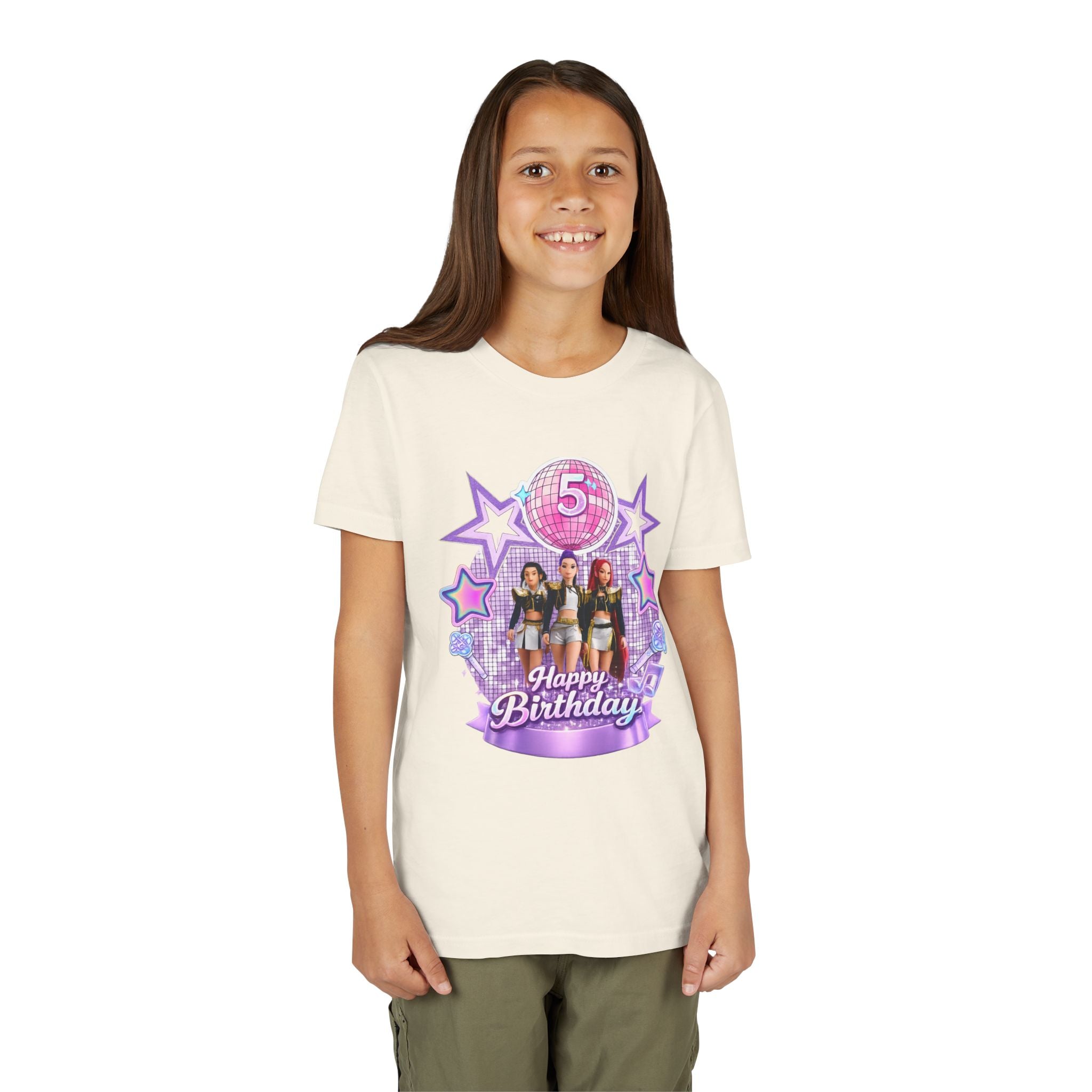 Girls' 5th Birthday Tee - 'Happy Birthday' Glitter Stars Design