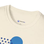 Red and blue patriotic typography tee