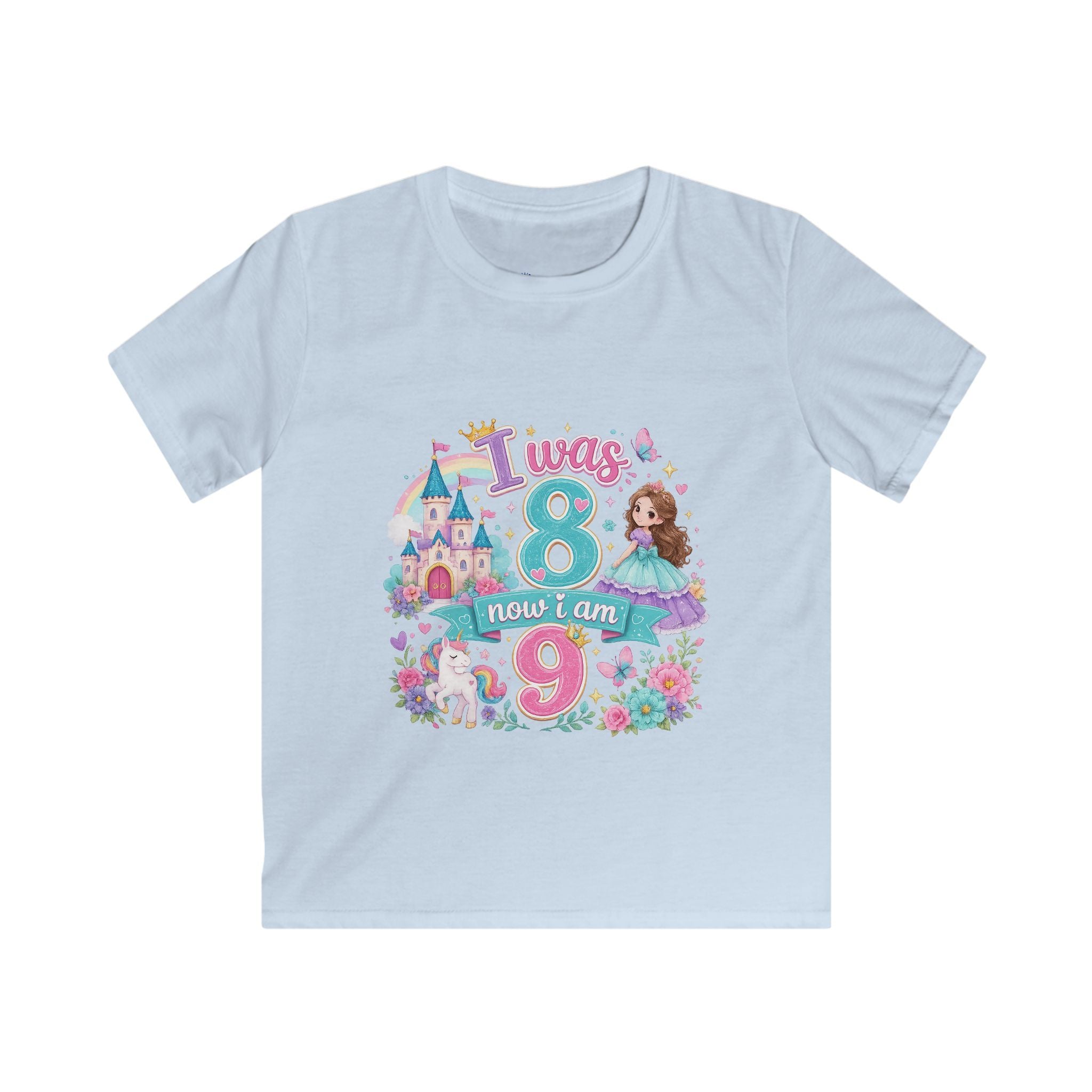 Girls' Princess 8th Birthday T-Shirt — "This Is How I Turn 8" Floral Castle Tee