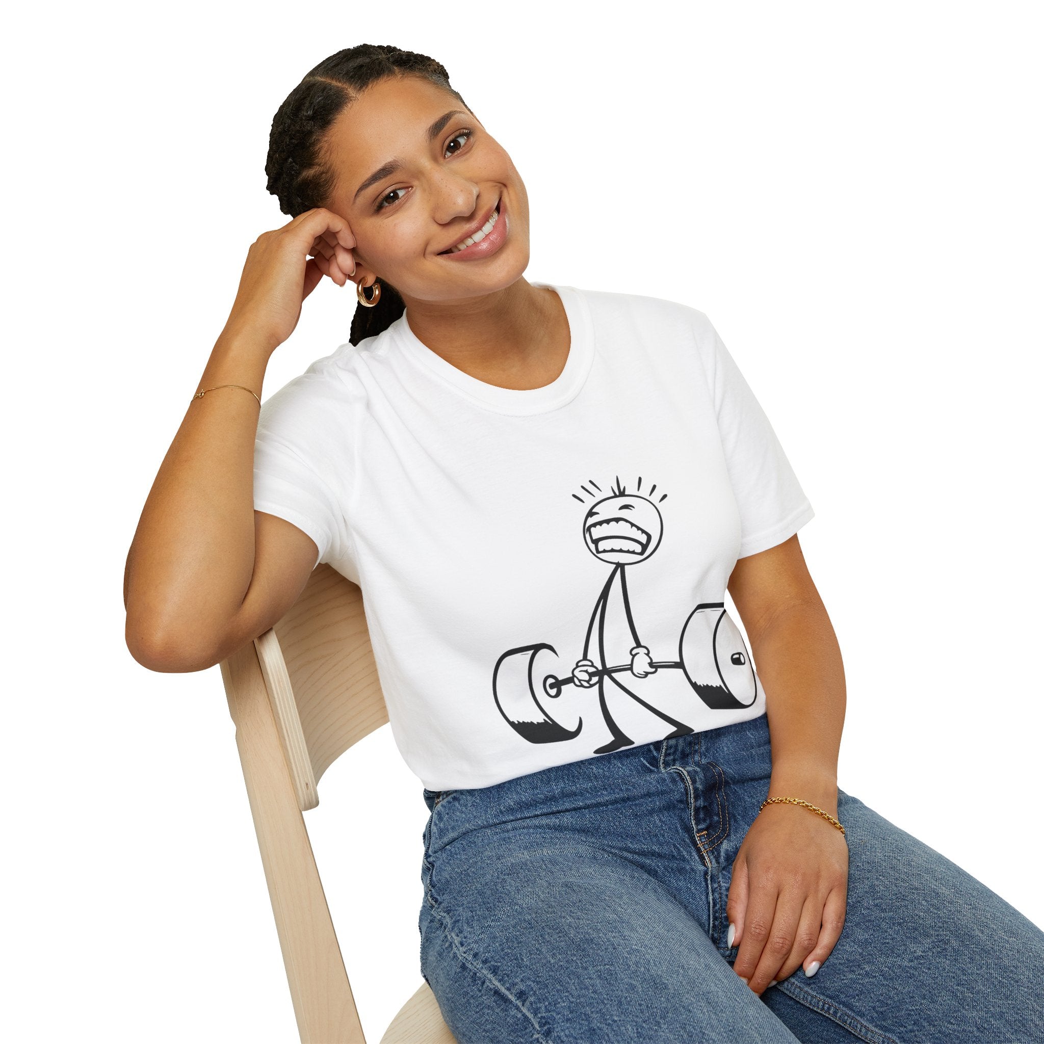 Funny Stick Figure Weightlifting T‑Shirt — Gym Humor Tee