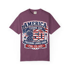 America Turns 250 T-Shirt – "Freedom Looks Good For Its Age" Patriotic 4th of July Tee