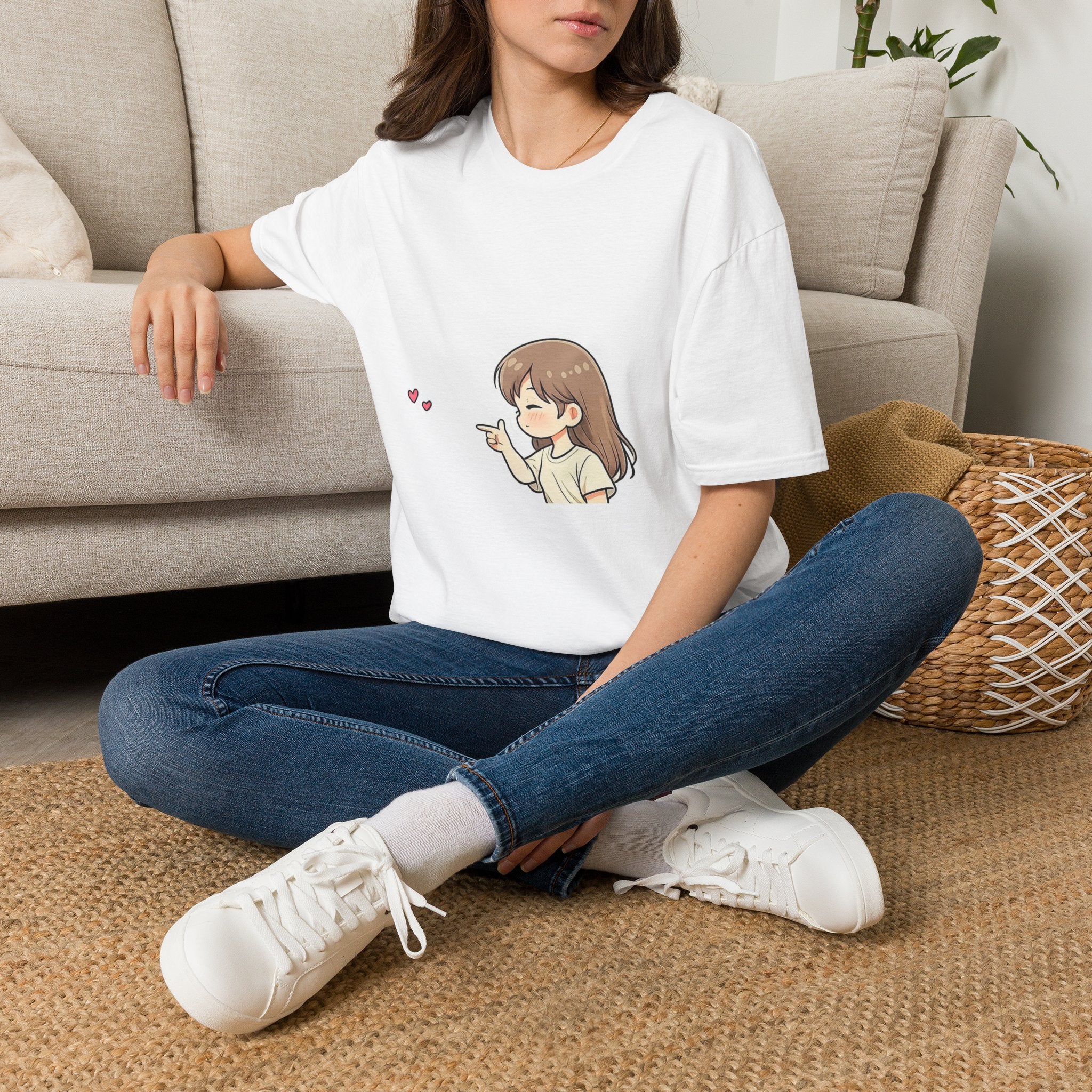 Kawaii Girl Blowing Hearts T-Shirt — Cute Anime Graphic Tee