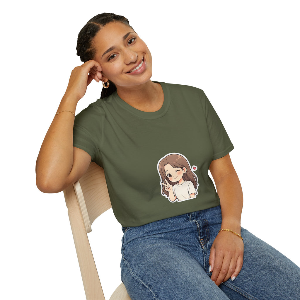 Cute Winking Girl Graphic T-Shirt – Kawaii Heart Tee