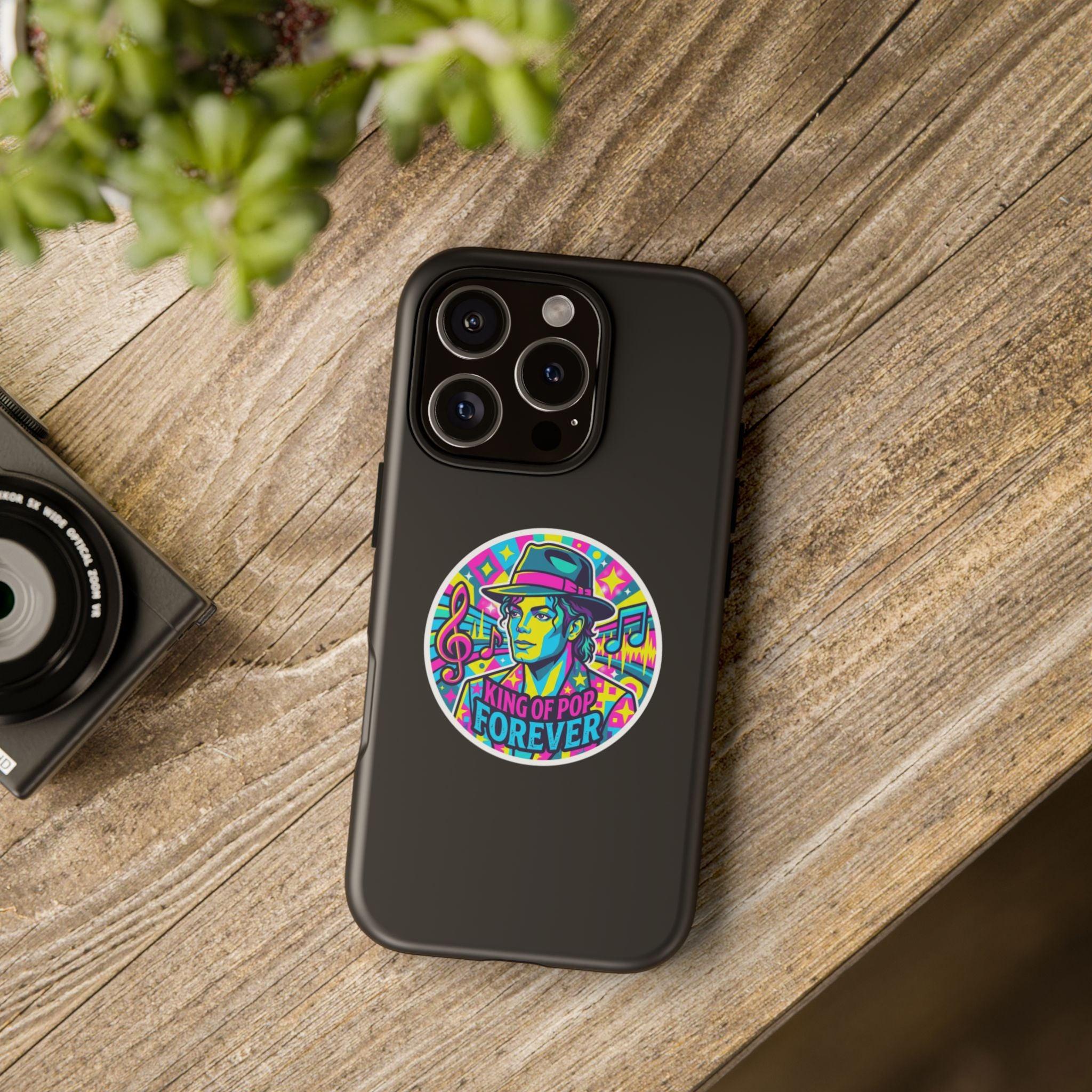 Matte Black iPhone Tough Cases 12 to 17 Pro Max  — "King of Pop Forever" Retro Pop Art Phone Case