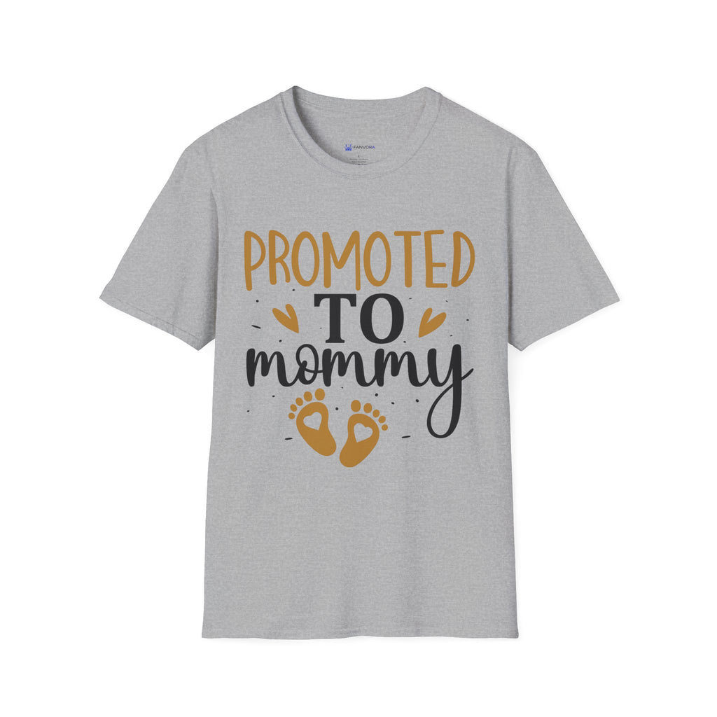 Promoted to Mommy T-Shirt — Pregnancy Announcement Tee with Gold Hearts & Baby Footprints