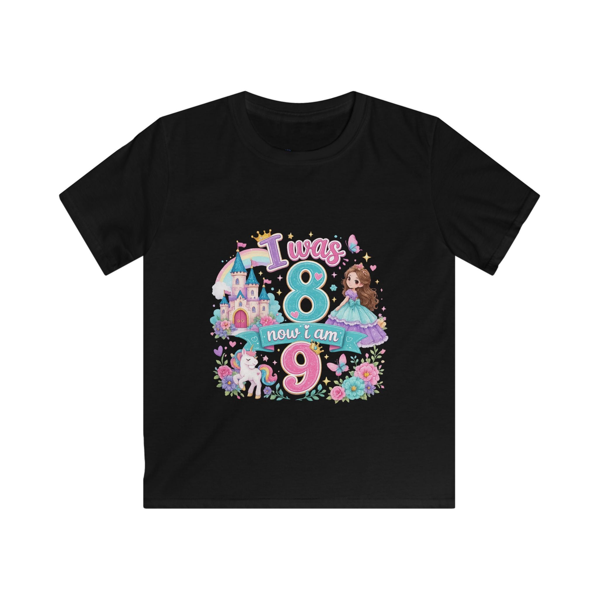 Girls' Princess 8th Birthday T-Shirt — "This Is How I Turn 8" Floral Castle Tee