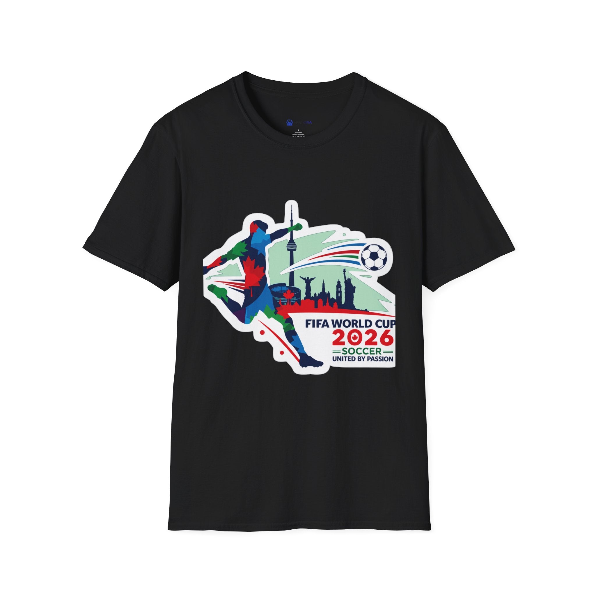 Soccer Cup 2026 T-Shirt — Colorful Player Silhouette with Stadium Skyline