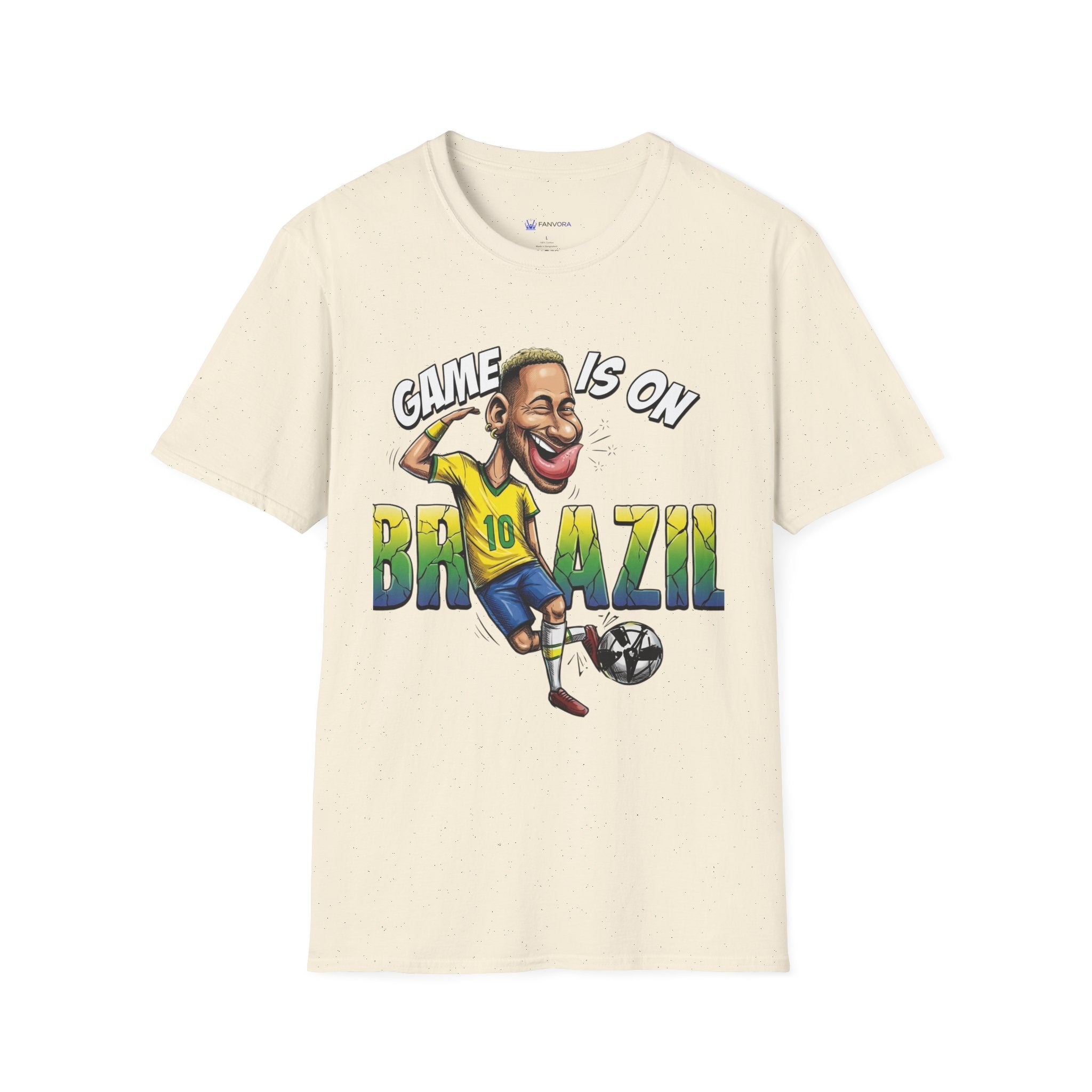 Brazilian Soccer comic style  figure T-Shirt — "Game Is On" Caricature Neymar Fan Tee