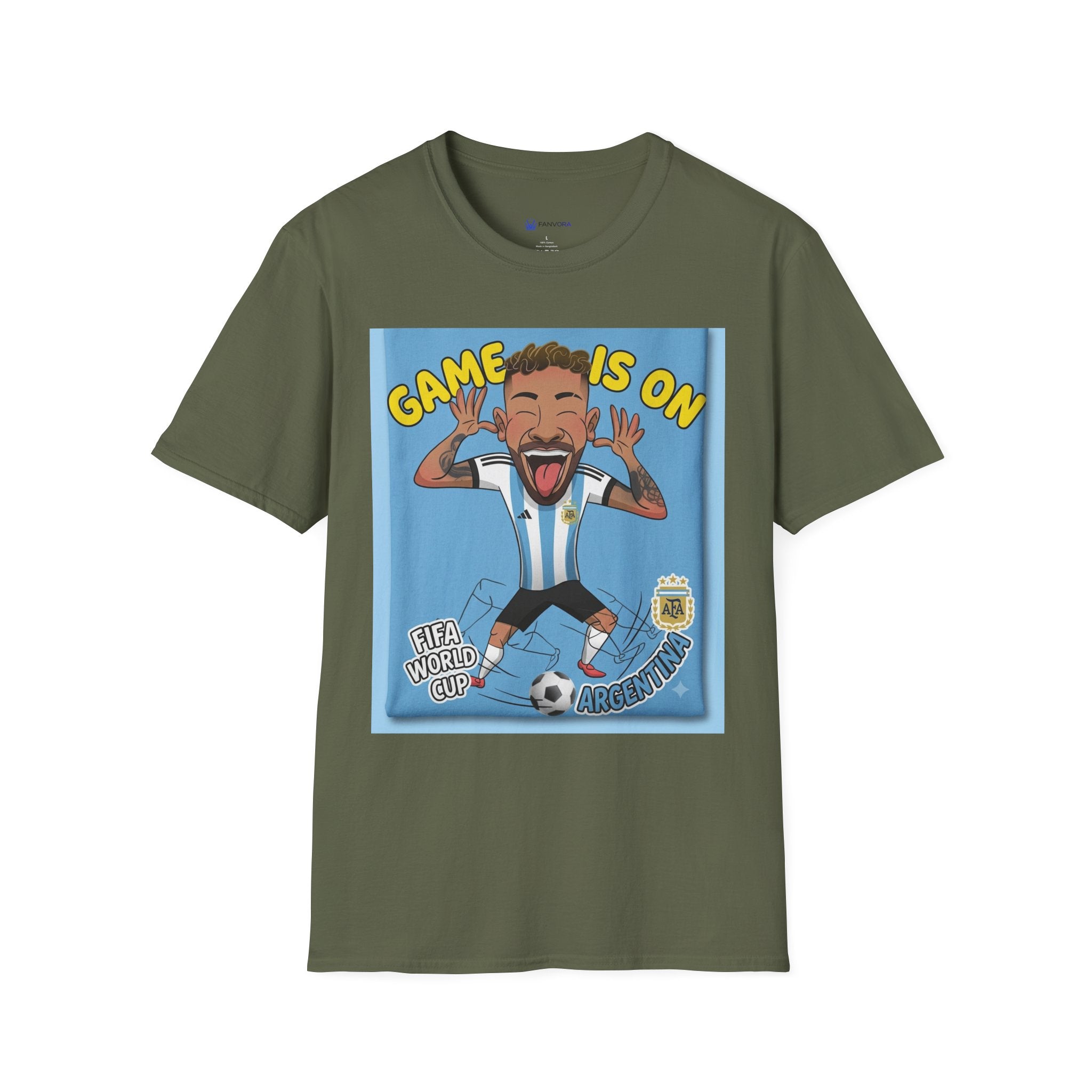 Soccer Fan T-Shirt — "Game Is On" Cartoon Player Graphic