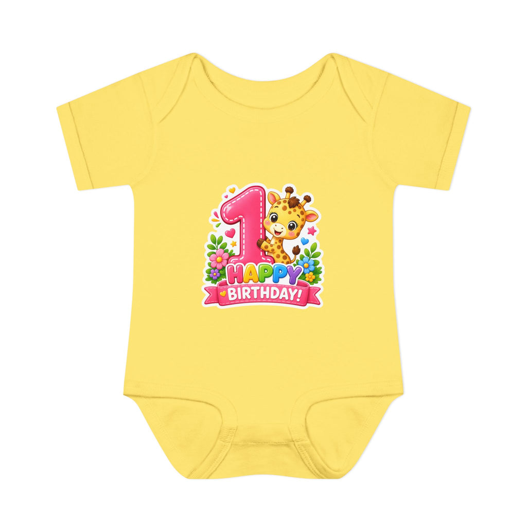 1st Birthday Baby Bodysuit - Happy Birthday Giraffe Onesie