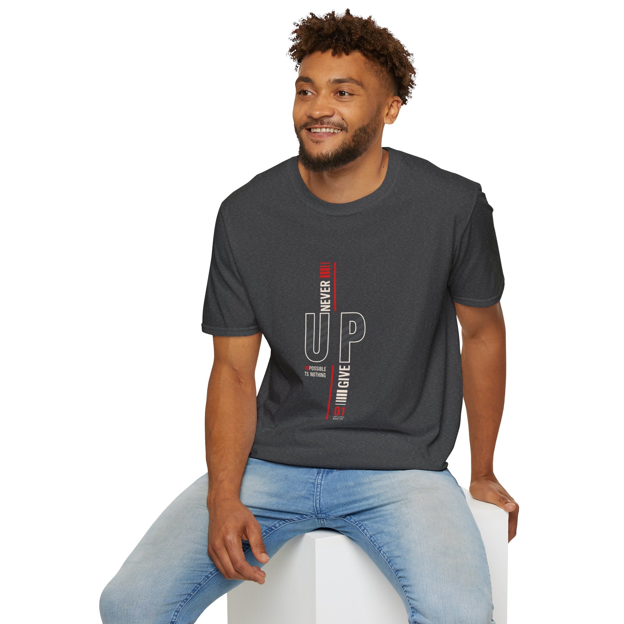 Never Give Up T-Shirt — Motivational Vertical 'Never Up' Graphic Tee