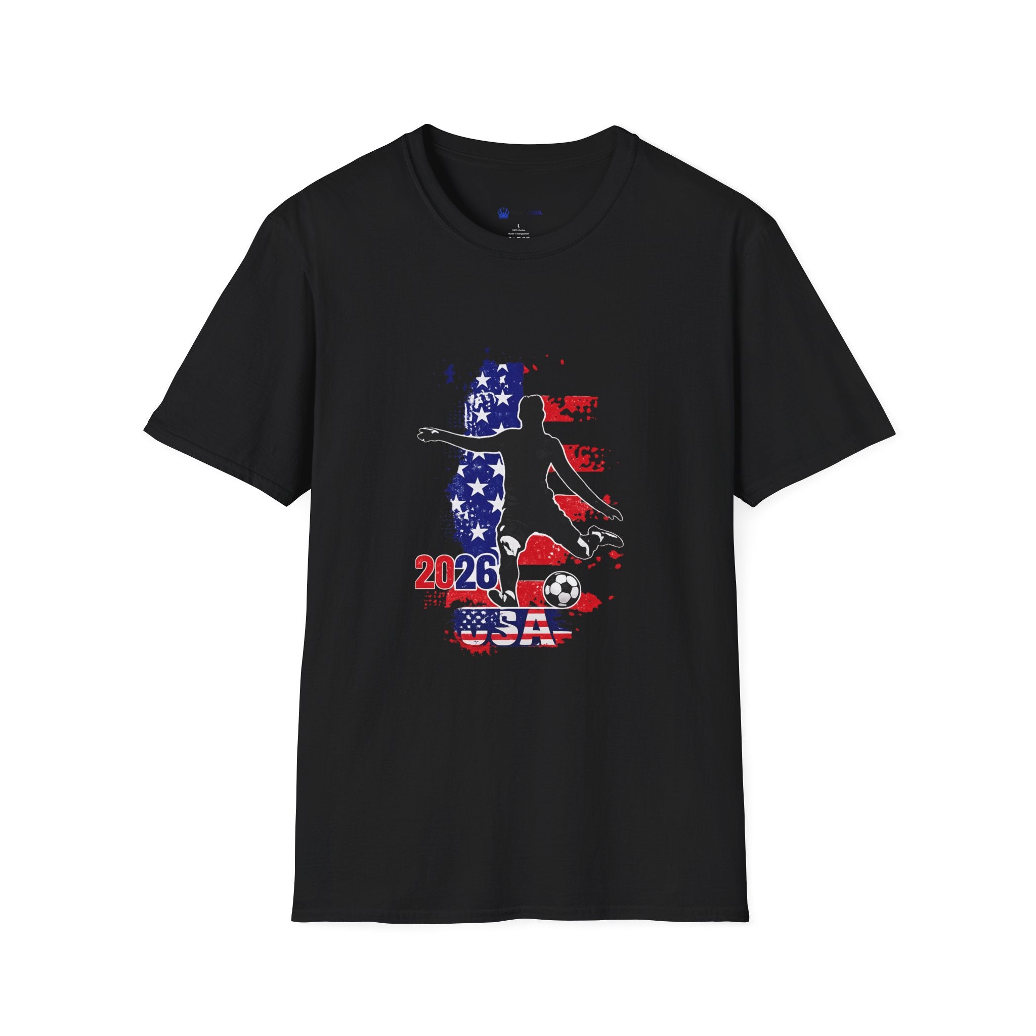 USA Soccer Player Silhouette T-Shirt — American Flag Soccer 2026 Fan Tee