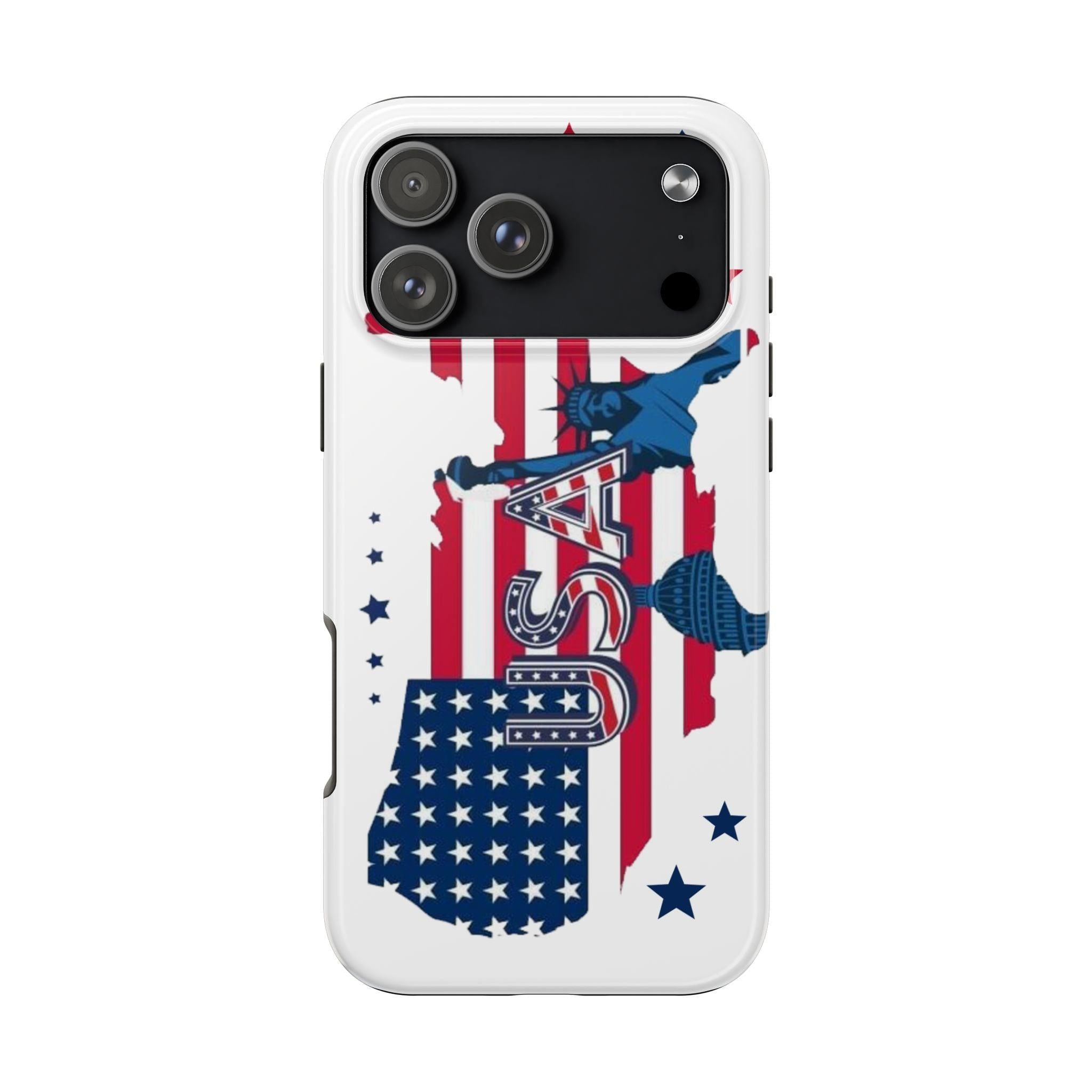 Patriotic USA Tough Phone Case — American Flag Soldier Silhouette.