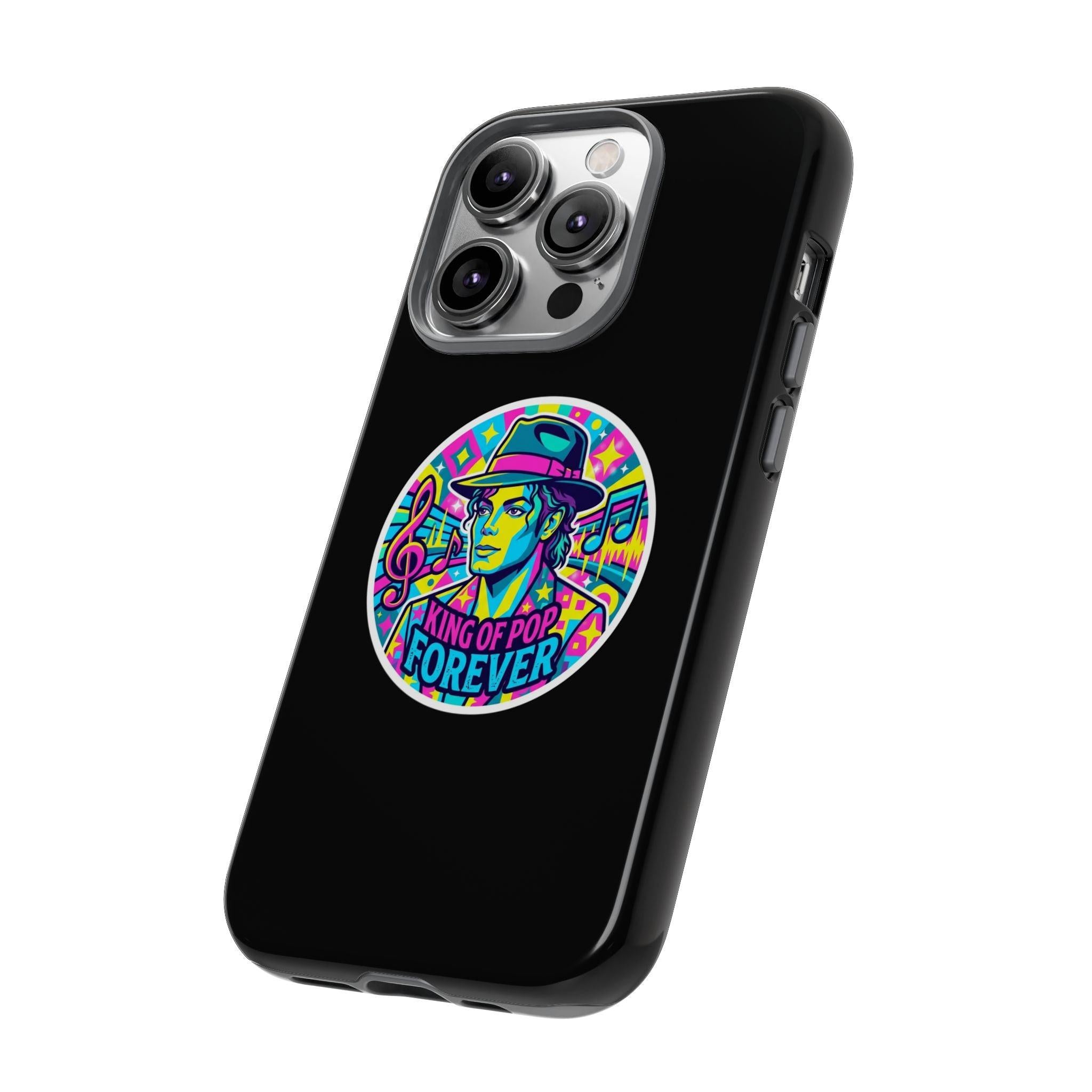 Matte Black iPhone Tough Cases 12 to 17 Pro Max  — "King of Pop Forever" Retro Pop Art Phone Case
