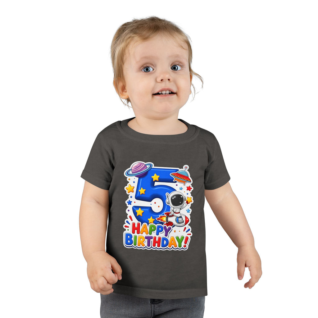 Toddler T-Shirt - Space 5th Birthday "Happy Birthday" Astronaut Number 5 Tee