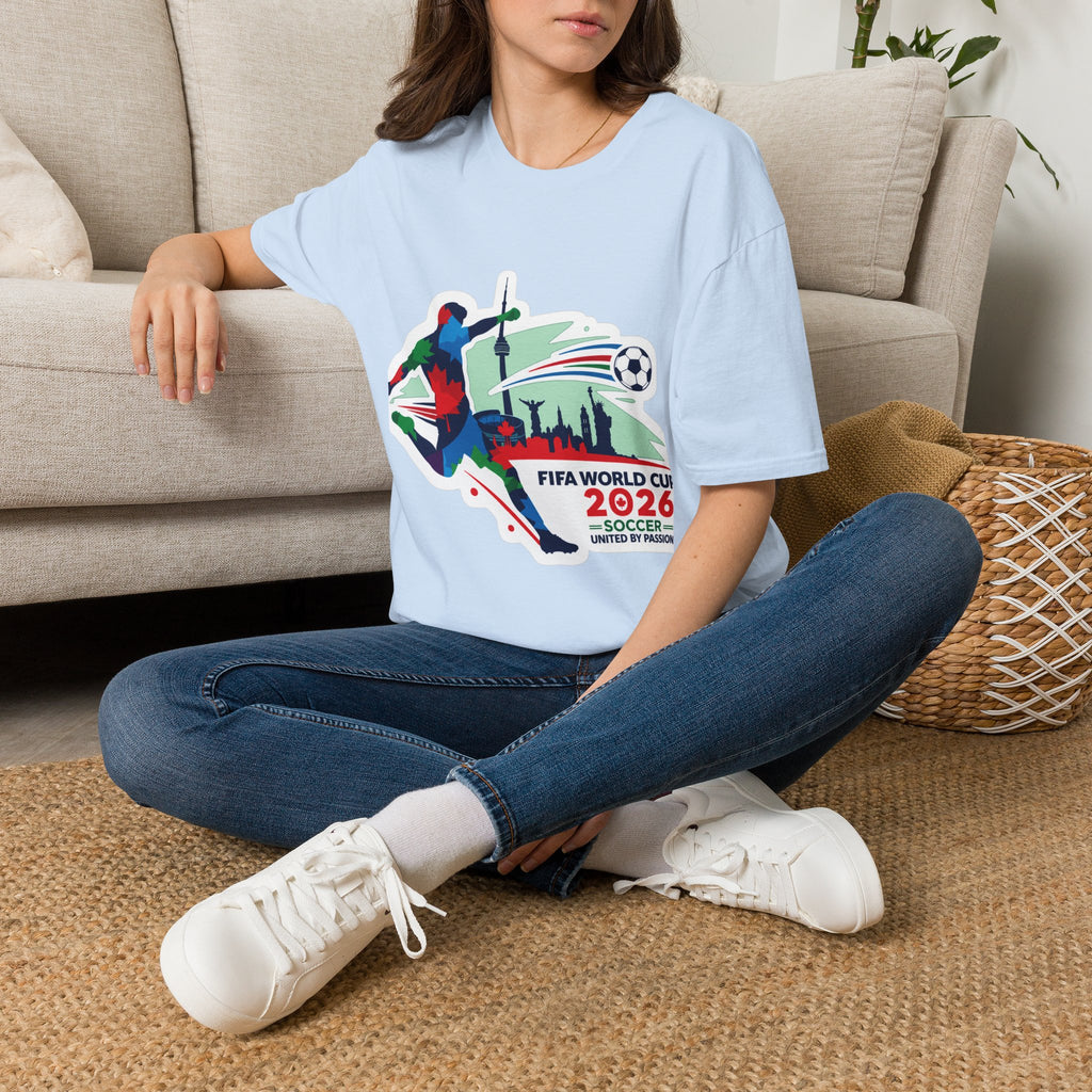 Soccer Cup 2026 T-Shirt — Colorful Player Silhouette with Stadium Skyline