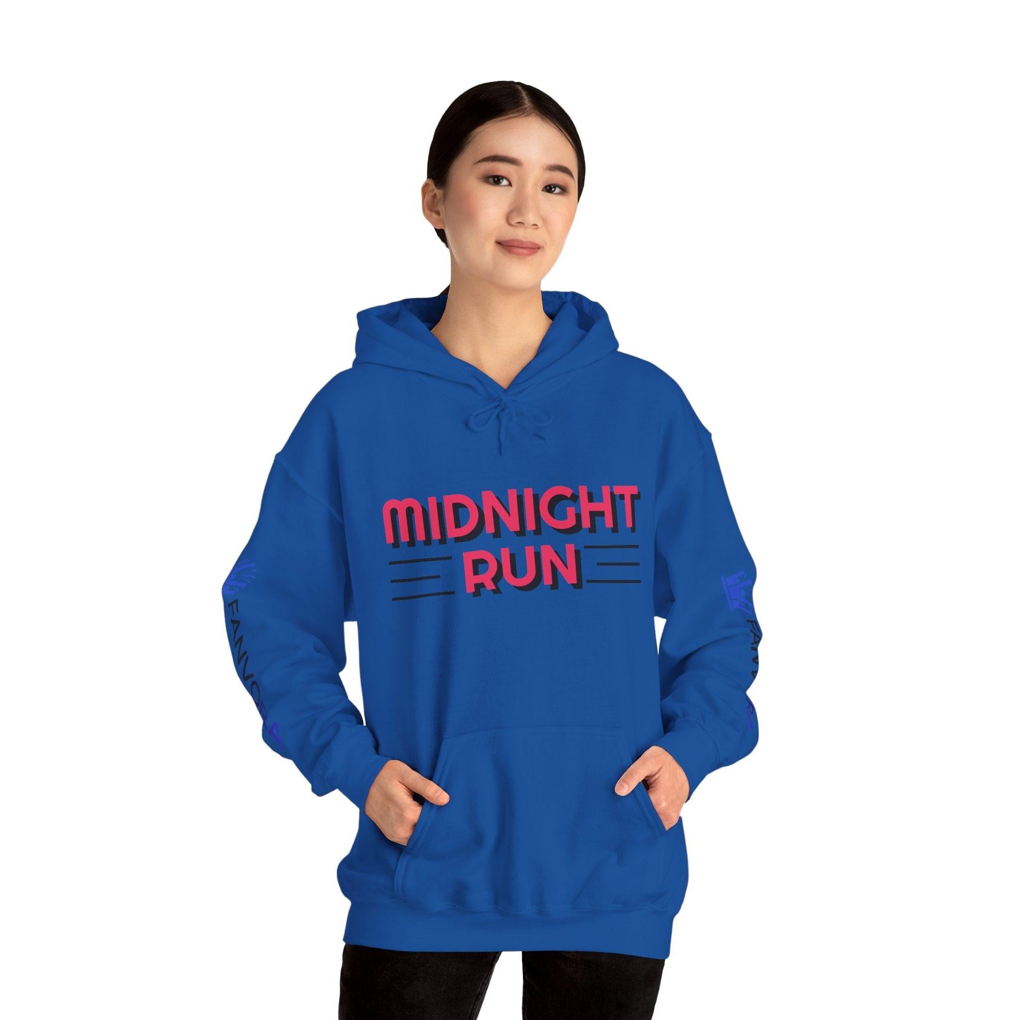 Unisex Midnight Run Hoodie — Retro Palm Beach Graphic Hooded Sweatshirt.