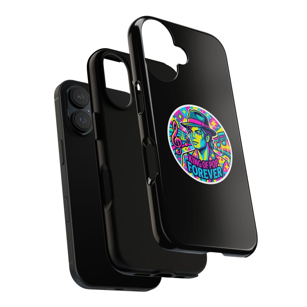 Matte Black iPhone Tough Cases 12 to 17 Pro Max  — "King of Pop Forever" Retro Pop Art Phone Case