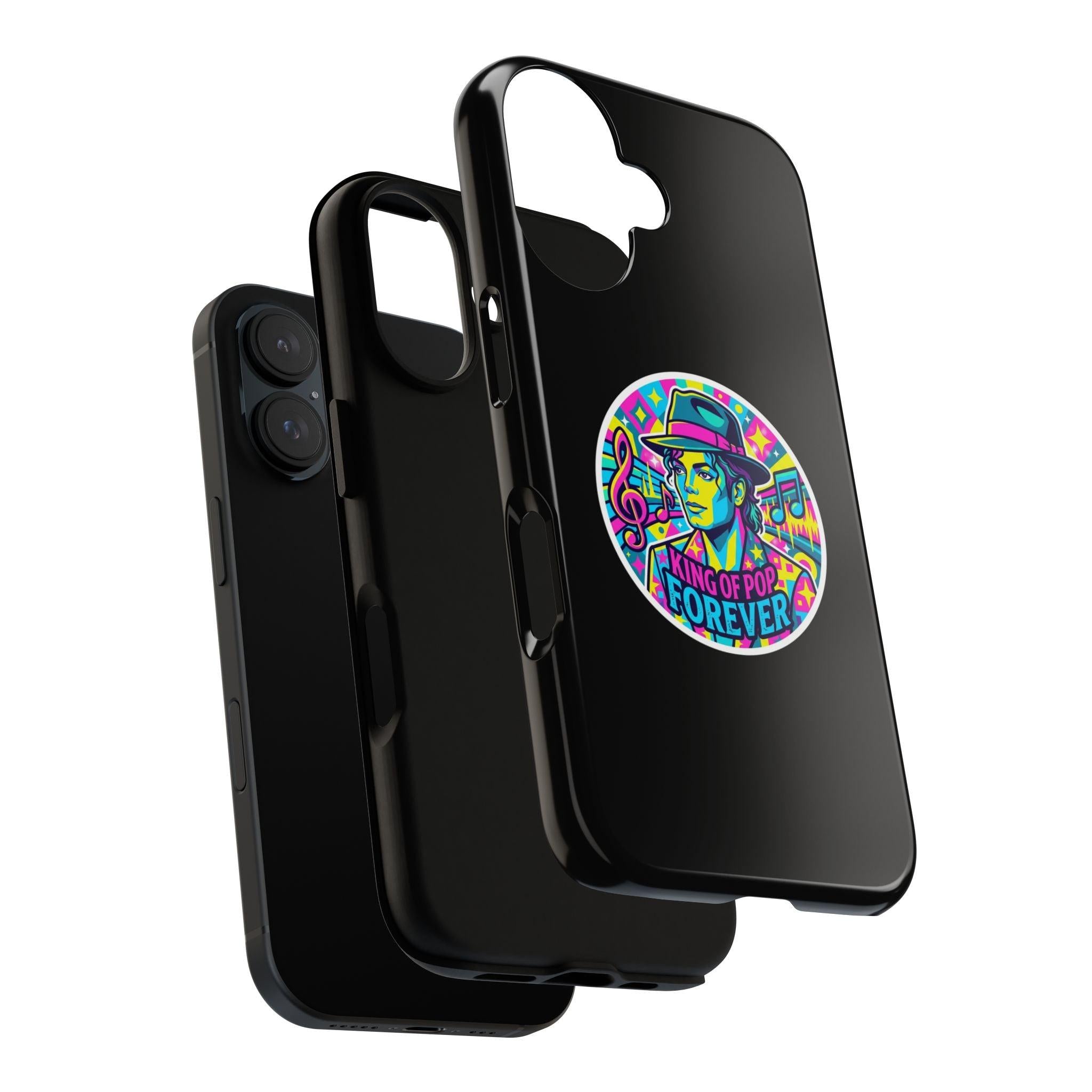 Matte Black iPhone Tough Cases 12 to 17 Pro Max  — "King of Pop Forever" Retro Pop Art Phone Case